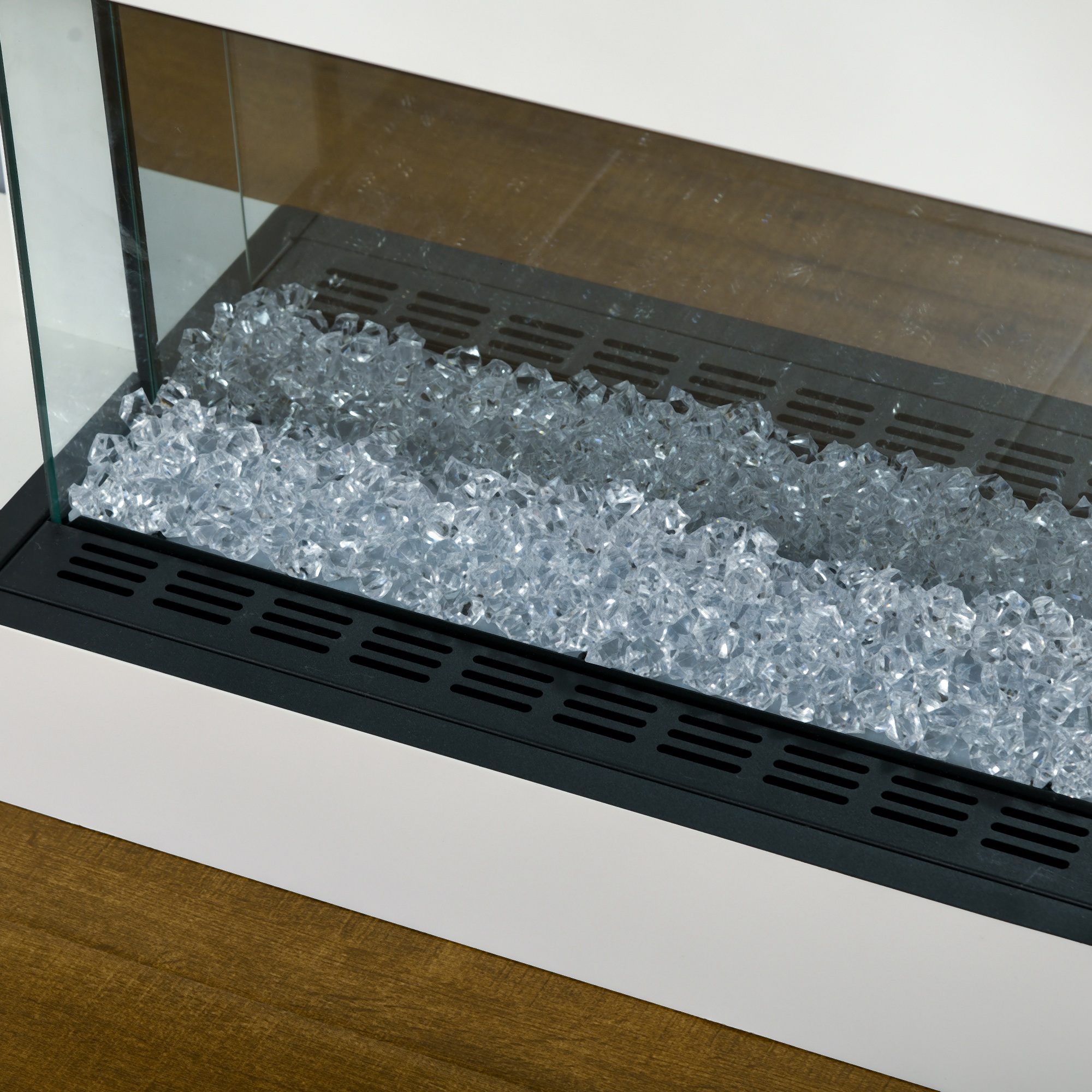 Elektrokamin, Wandkamin mit Heizung 2000 W, LED 3D-Flammeneffekt, Kristalle, in 11 Farben mit 3 Helligkeitsstufen, Elektrischer Kamin mit Fernbedienung, Timer, Wandmontage, Weiß