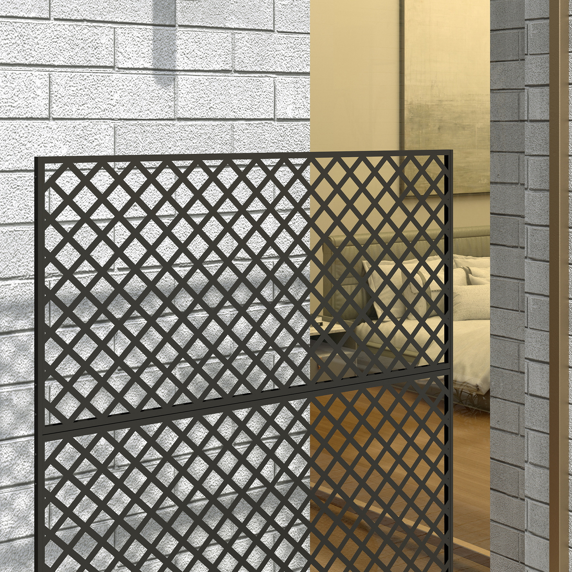 Outdoor-Raumteiler, Metall-Wandschirm für Terrasse, Veranda, Garten, Freistehendes Rankengitter, Stahl, Schwarz