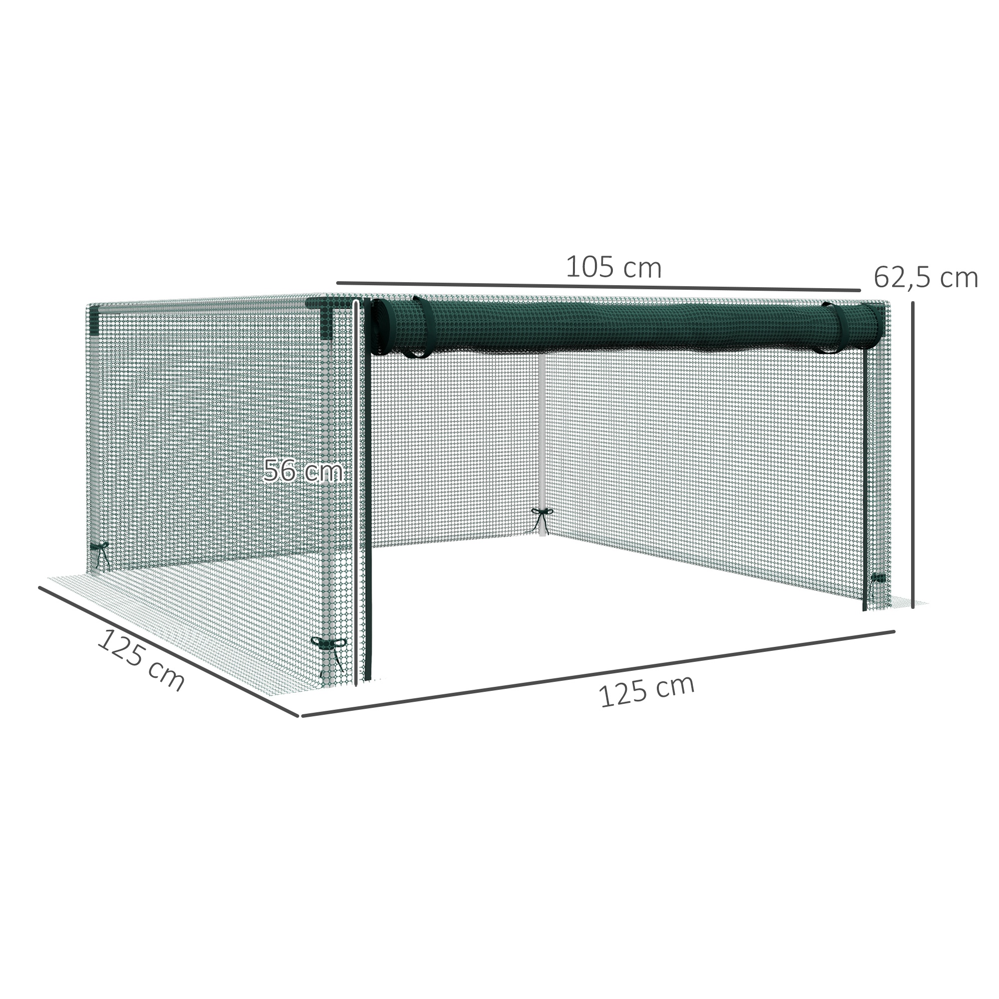 Pflanzenschutznetz, Gemüseschutz, Reißverschlusstür, Stahlrahmen, 125x125x62,5 cm, Grün/Silber
