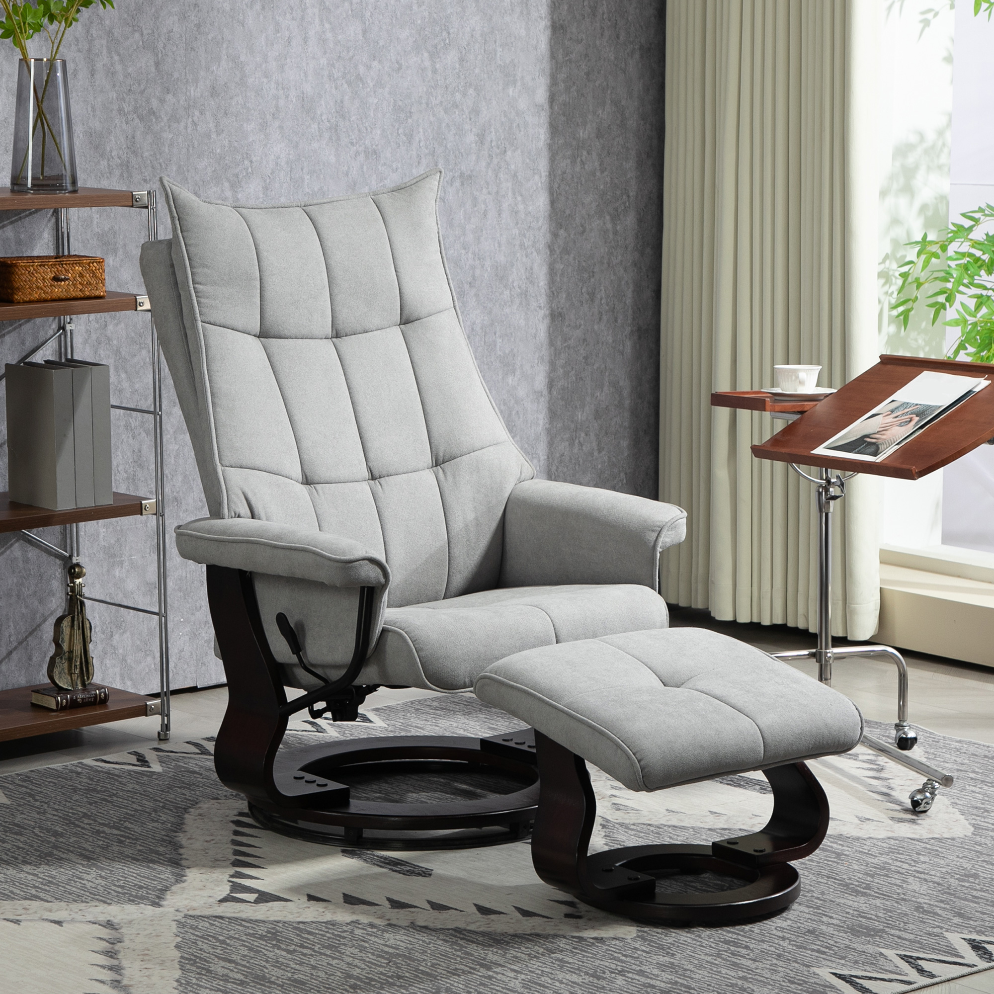 Relaxsessel mit Hocker, drehbar, Wippfunktion, verstellbare Rückenlehne, bis 150 kg, Grau