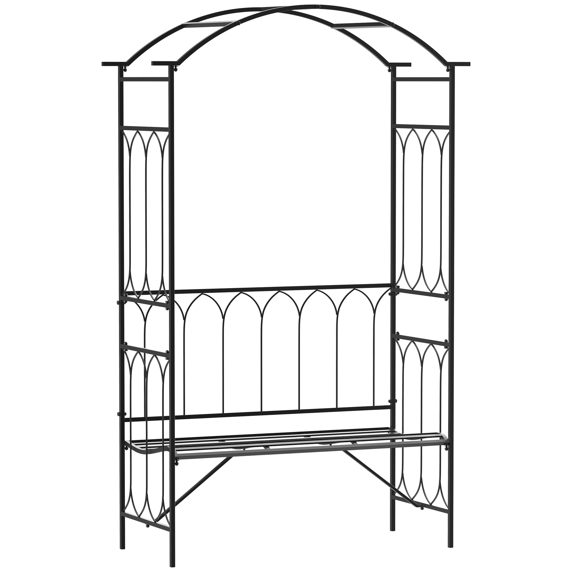 Rosenbogen mit Bank Rosenbank Laubenbank Philosophenbank Rankgitter Rankhilfe Gartenbank Metall Schwarz 115 x 50 x 203 cm