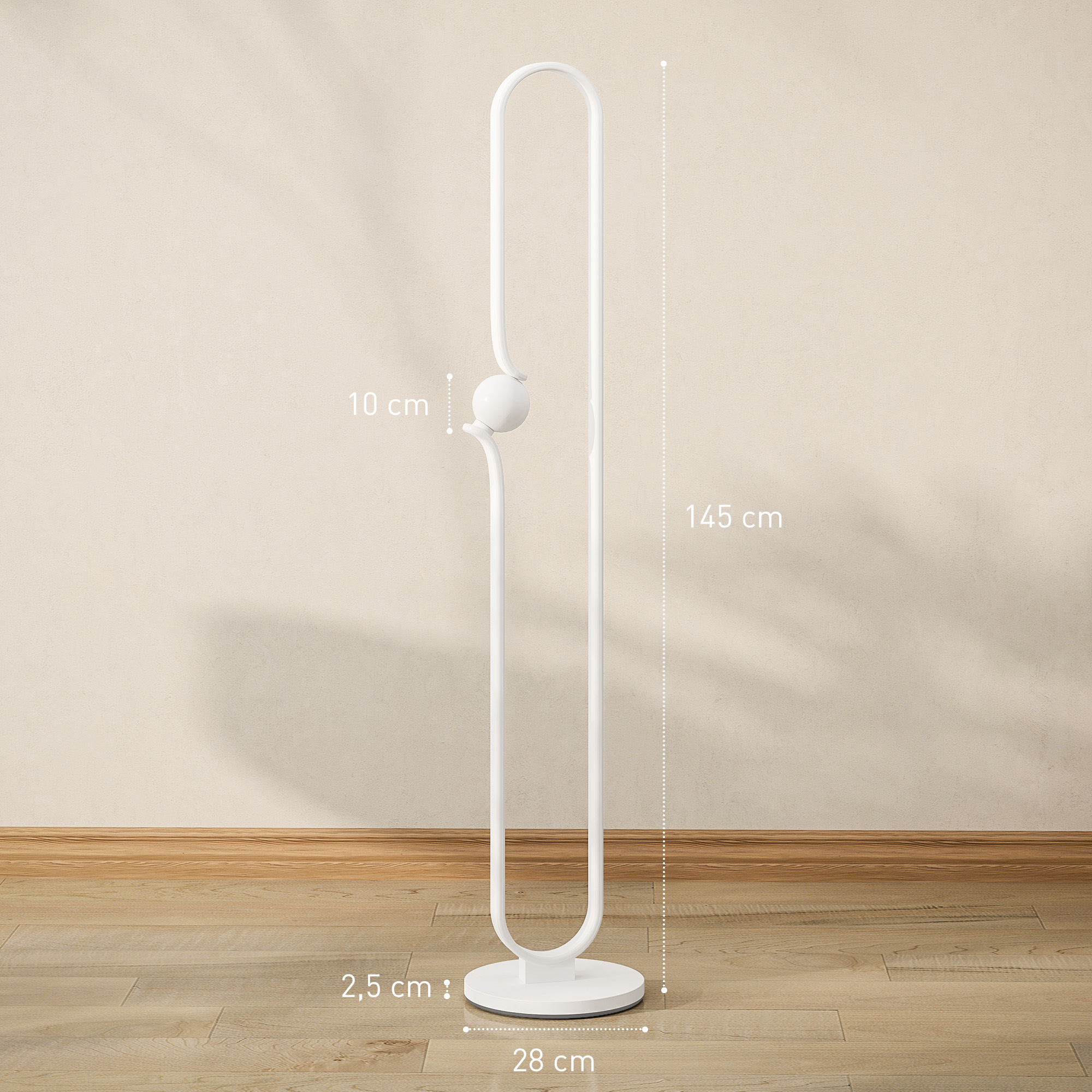 LED-Bodenlampe, Musiknoten-Design, Glasschirm, Metall, Kunststoff, Weiß
