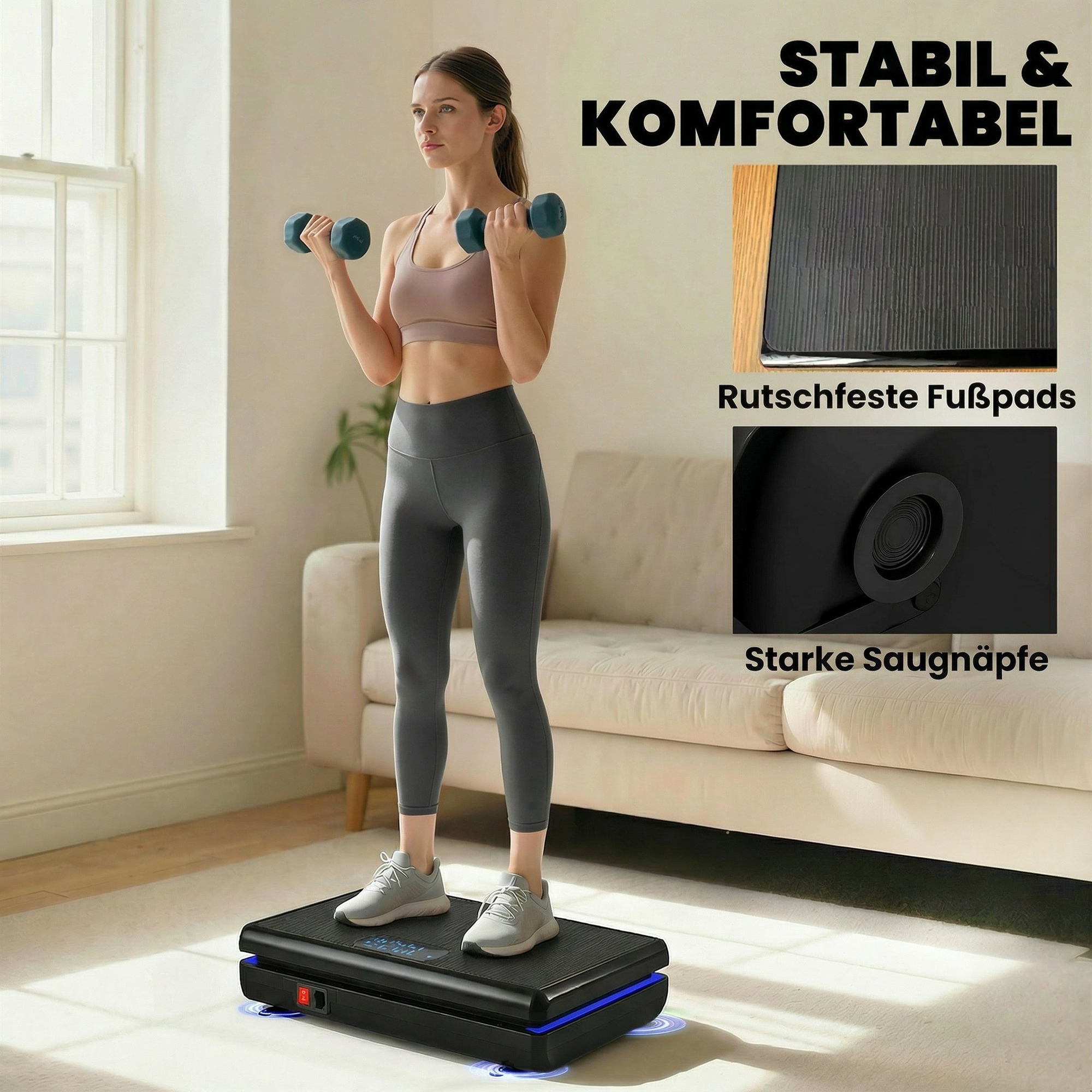 Vibrationsplatte Rüttelplatte mit 120 Intensitätsstufen 5 Vorprogramm LED-Lichtern Widerstandsbänder Rutschfest