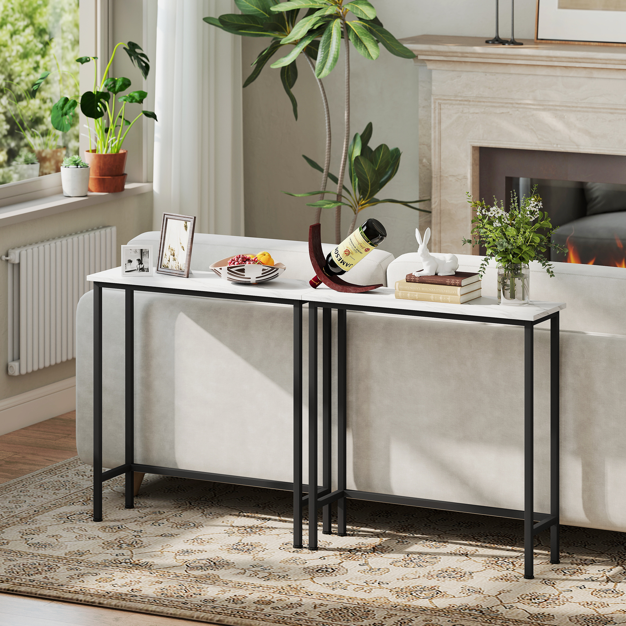 Konsolentisch Flurtisch mit verstellbar Fußpads, Kippschutz 75 x 24 x 76 cm für Kleinen Raum Schwarz