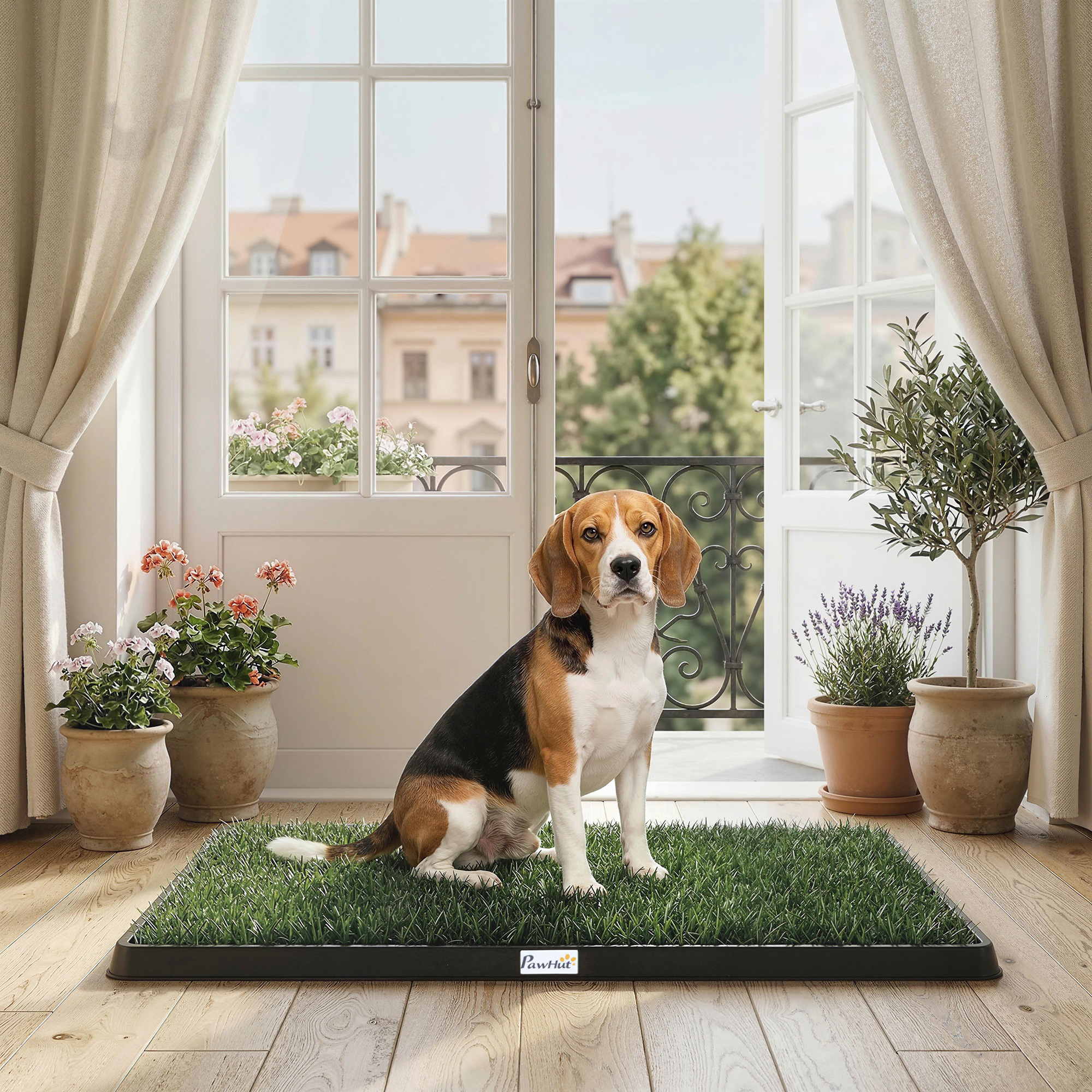Hundetoilette 76 x 50,5 cm Hundeklo mit 1 Kunstrasen waschbar Welpentoilette für Hunde für Balkon Zuhause Schwarz+Grün