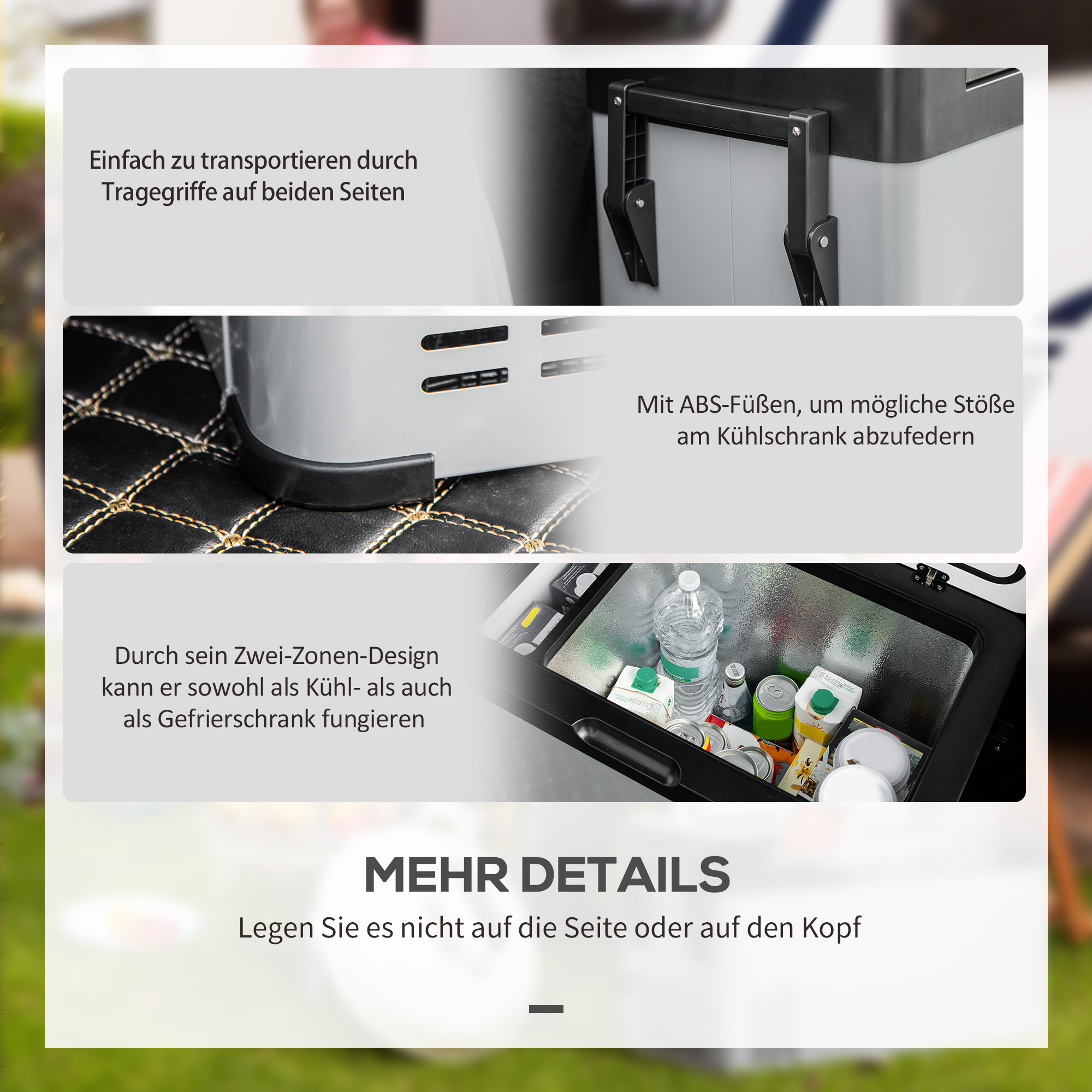 Kühlbox Auto 50L mit LCD-Anzeige 2 Modi Kompressor Autokühlschrank mit Griffe Boot Camper Reisen 12/24V DC und 110-240V AC Grau+Schwarz