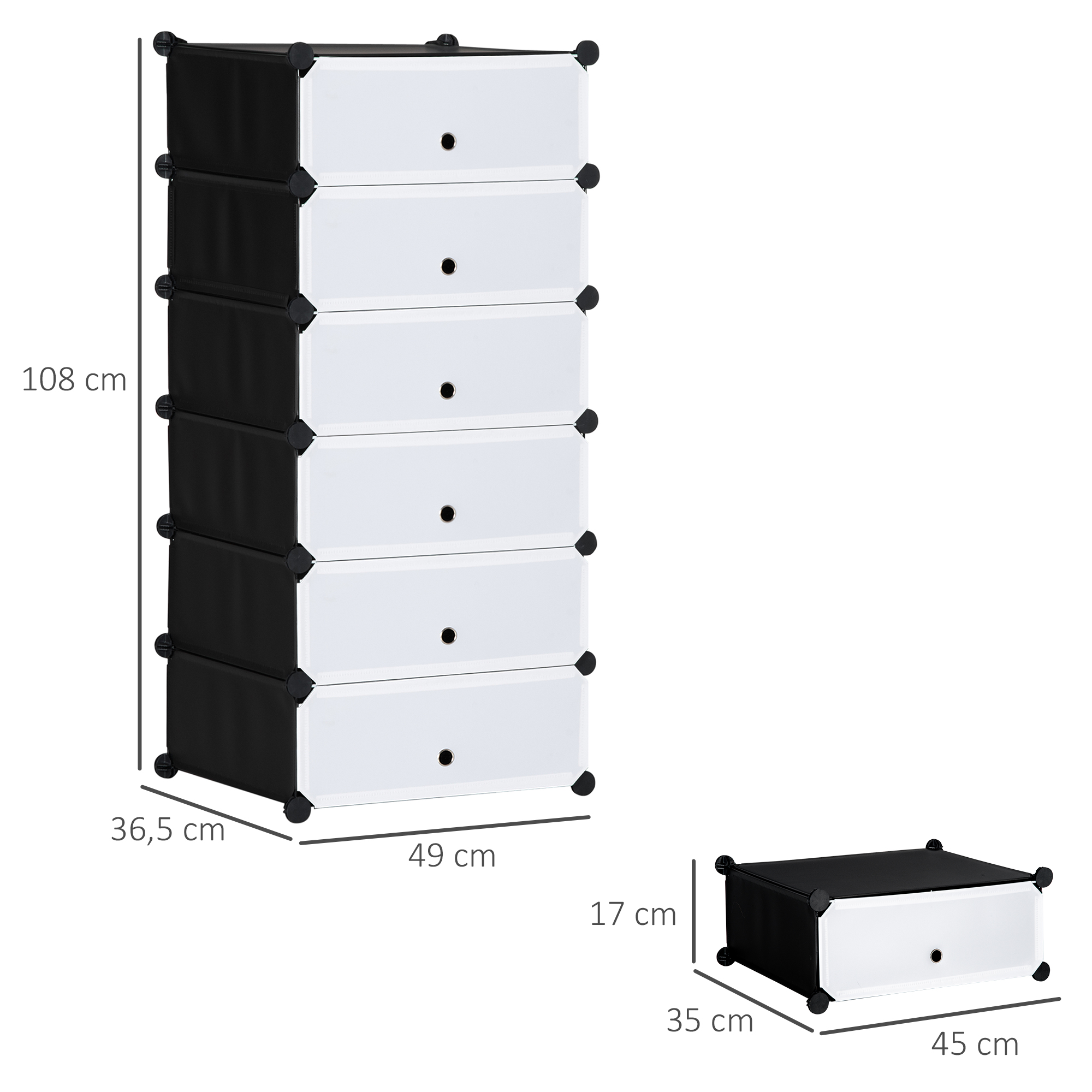Modulares Regalsystem für 6 Paar Schuhe, 49 cm x 36,5 cm x 108 cm, Schwarz