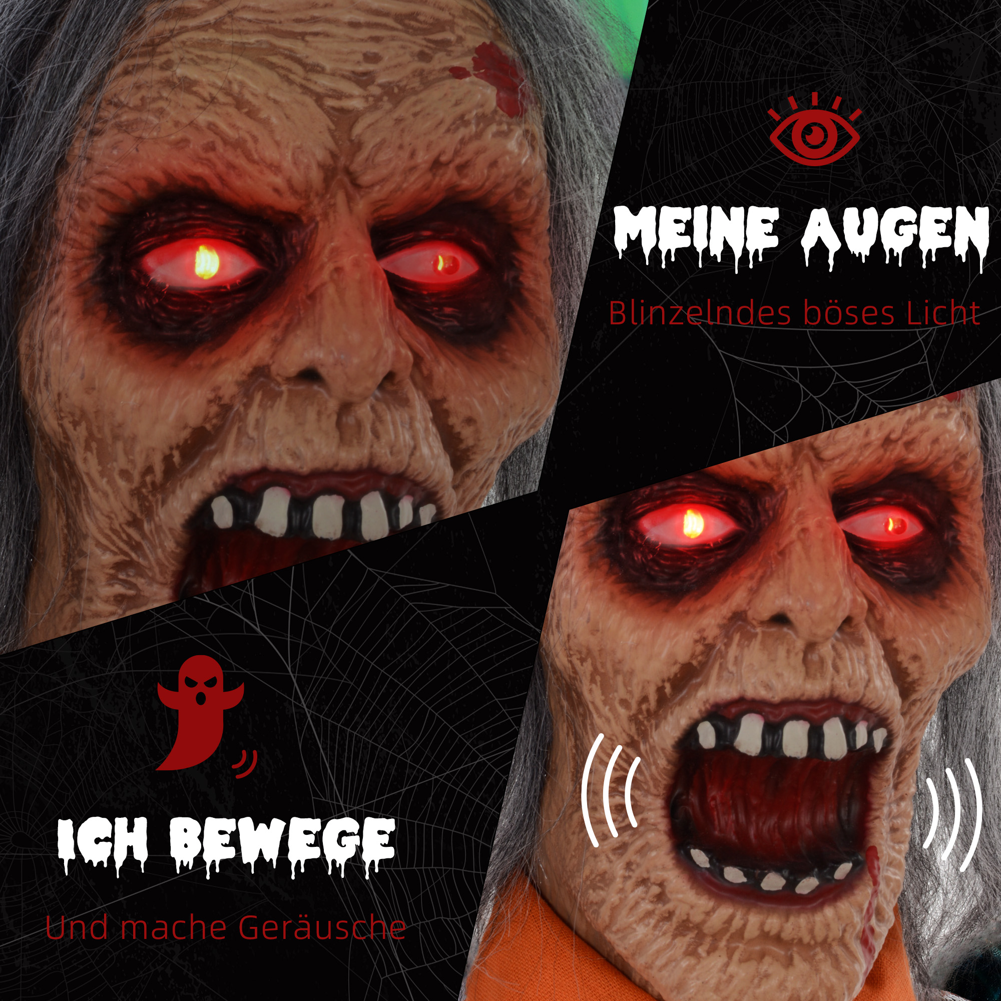 Gefangenen-Geist, Helloweendeko, gruselige Laute, rote Augen, beweglich, Orange
