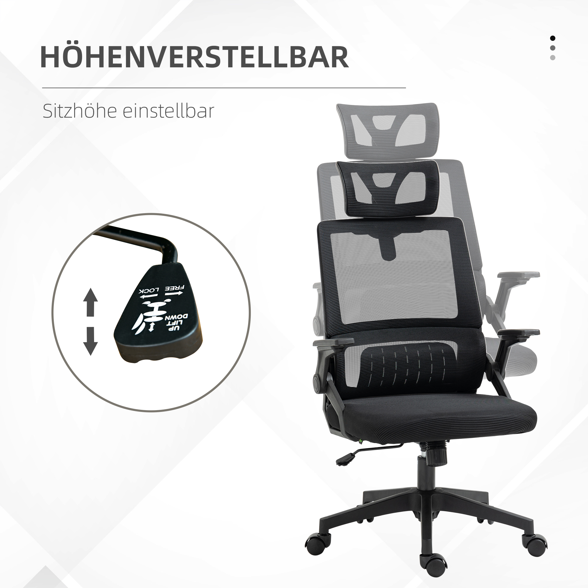 Bürostuhl Schreibtischstuhl Office-Stuhl, höhenverstellbar, 1 Kopfstütze, 60 x 61 x 121,5 cm. Schwarz
