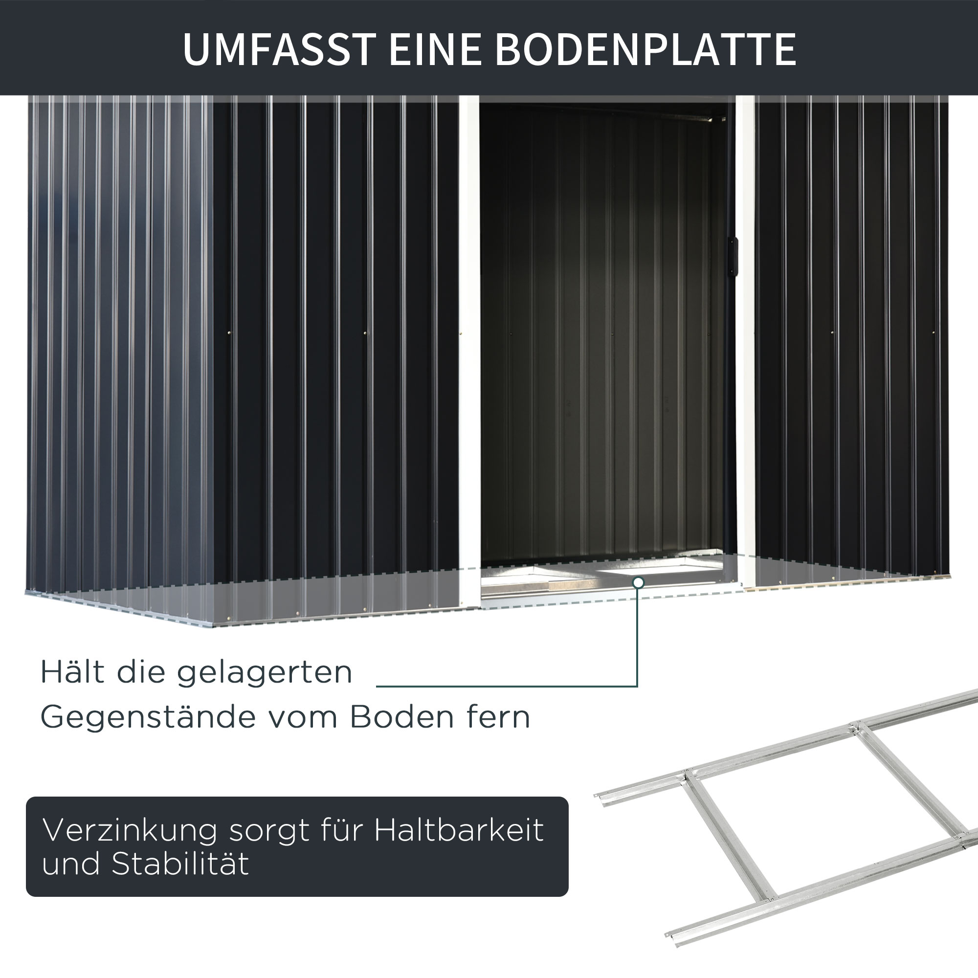 Gerätehaus, Gartenhaus, Geräteschuppen mit Schiebetür, Lüftungsfenster, Pultdach, Outdoor, Stahl, Dunkelgrau, 280 x 130 x 172 cm