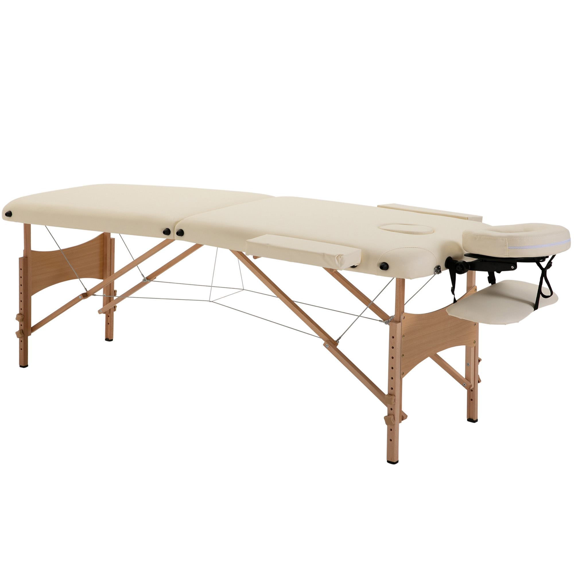 Massagetisch, klappbare Massageliege, höhenverstellbare Massagebank für Spa, Salon, Kunstleder, Holz, Cremeweiß