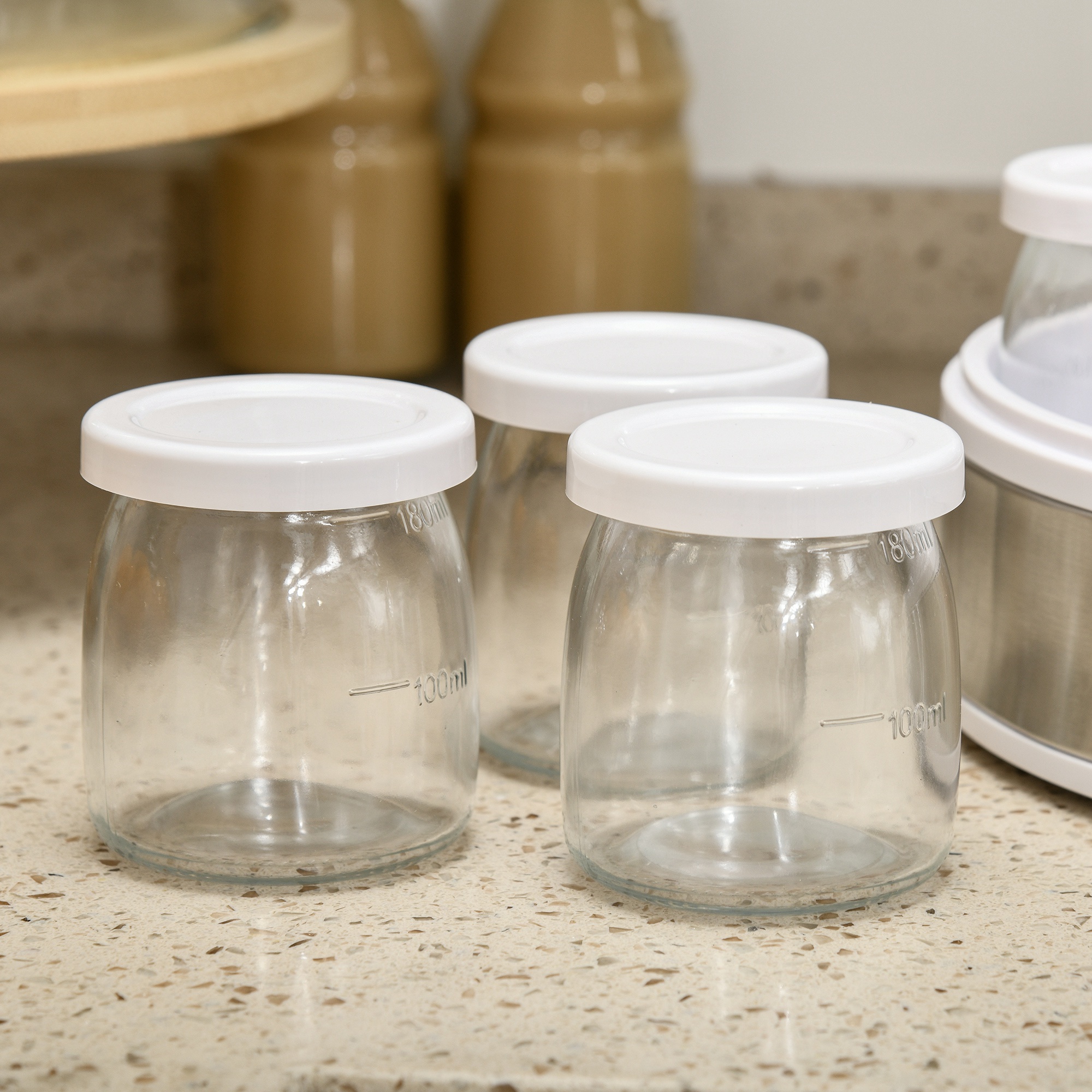 Joghurtbereiter Joghurtmaschine, inkl, 7 Gläsern, Edelstahl, 24 cm x 24 cm x 13 cm, Silber + Weiß