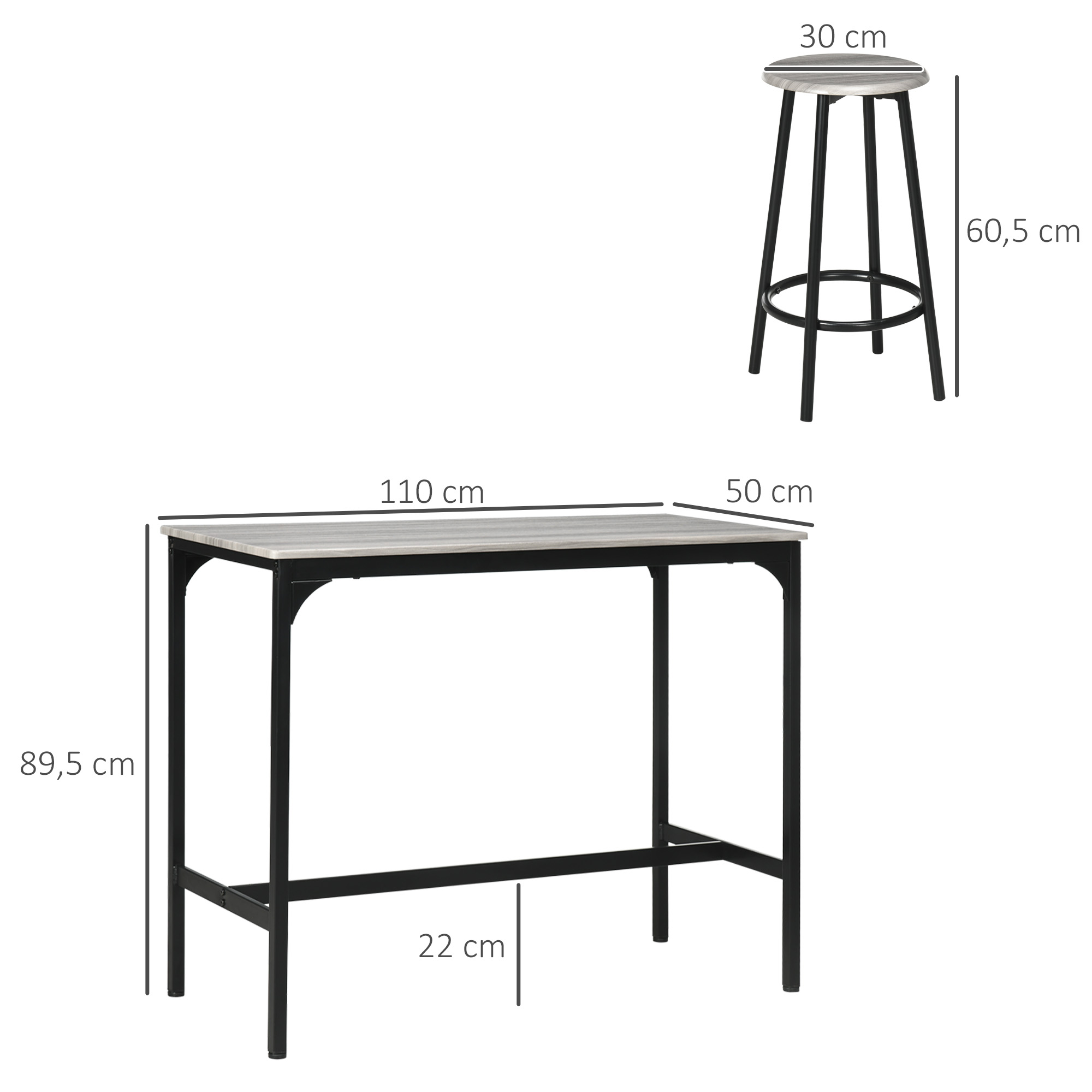 Bargarnitur, 5-teilig, Tisch & 4 Hocker, Industrie-Design, kompakt, rustikal