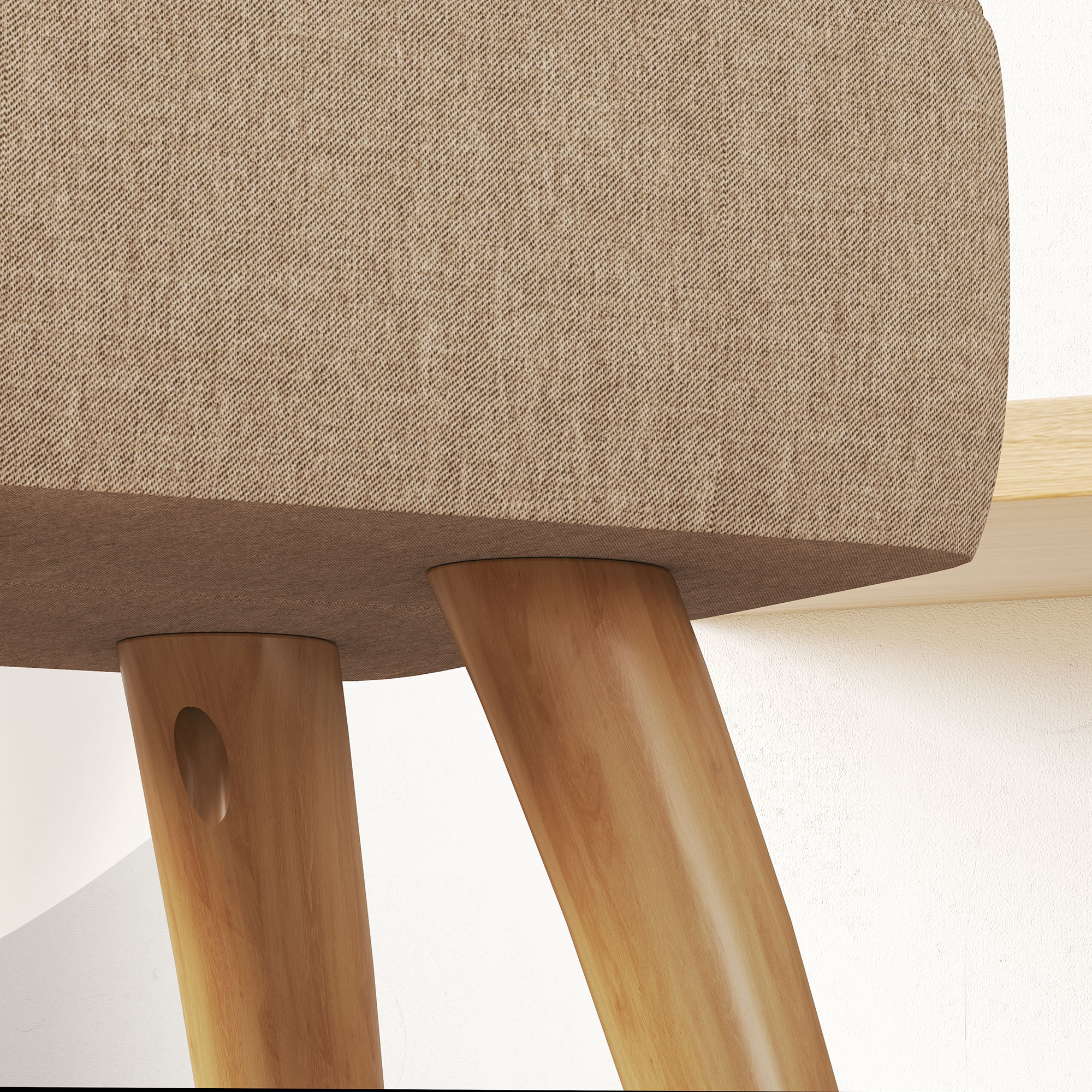 Fußhocker mit Polsterung, Leinenoptik, Holzbeine, bis 110 kg belastbar, Braun