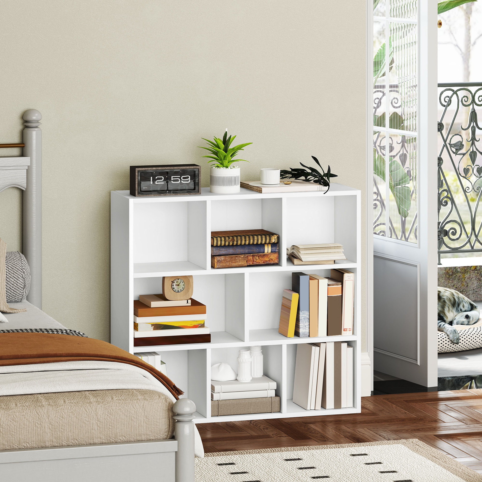 3-Ebenen-Bücherregal, 8 Fächer, Spanplatte, Aufbewahrungsregal, Weiß