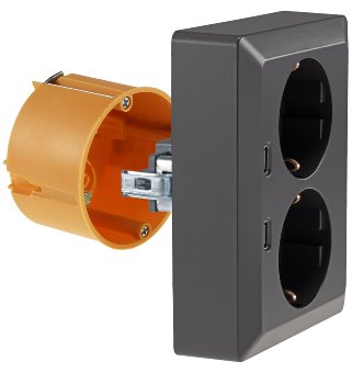 MILOS Schutzkontakt-Steckdose 2-fach / 250V~/16A, 1x UP, 2x USB C/PD, anthrazit