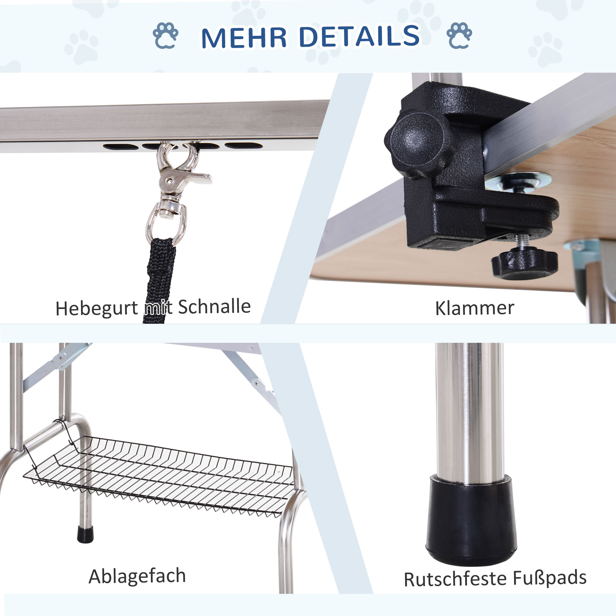 Hundepflegetisch Höhenverstellbar Tierpflegetisch Klappbar Hunde Pflegetisch Hundefriseur Tisch Schertisch Trimmtisch mit Unterkorb für Hunde Katzen bis zu 100 kg Blau