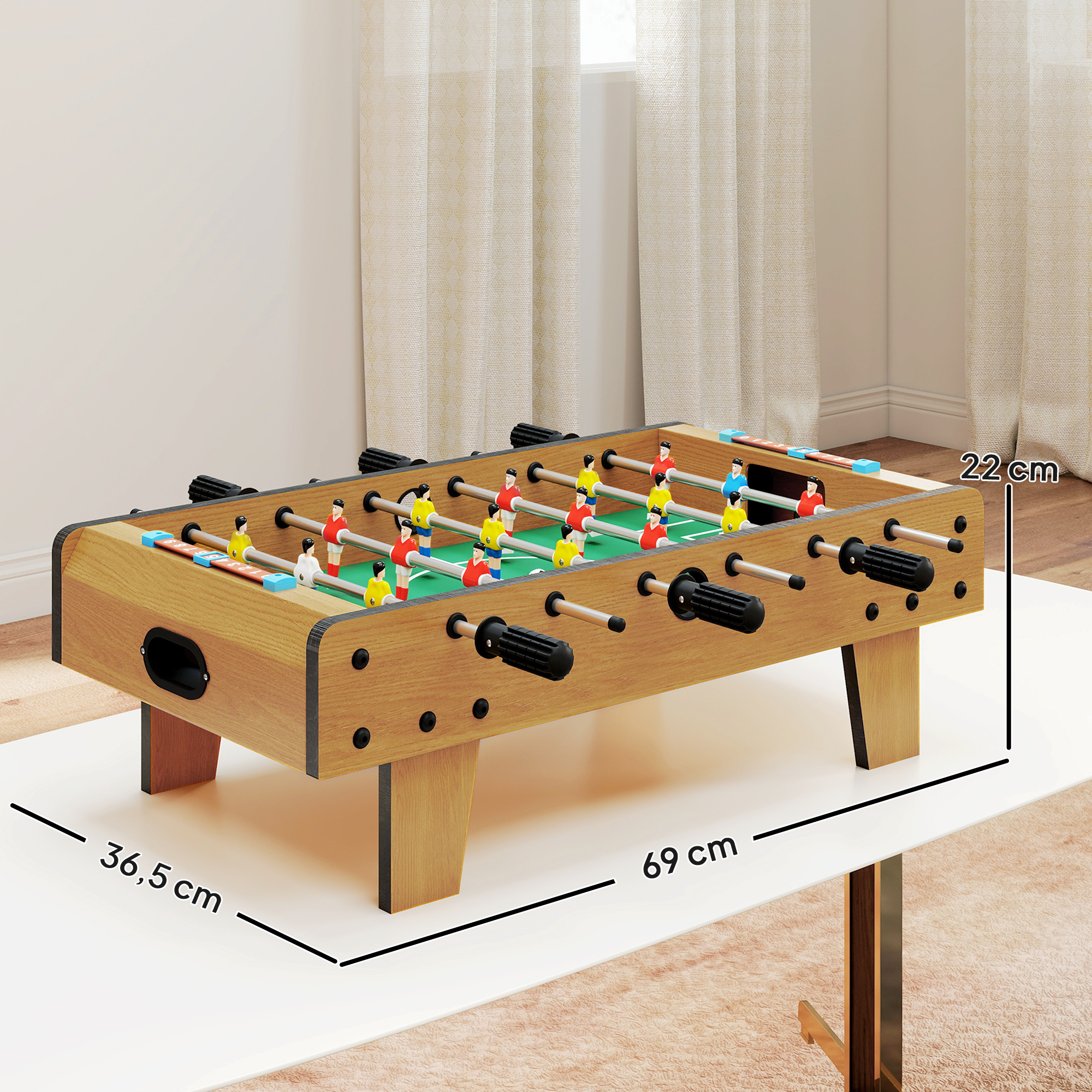 Tischfußball-Set, Kicker-Tisch, kompakte Holzstruktur, 2 Bälle, Scoreboards, Braun
