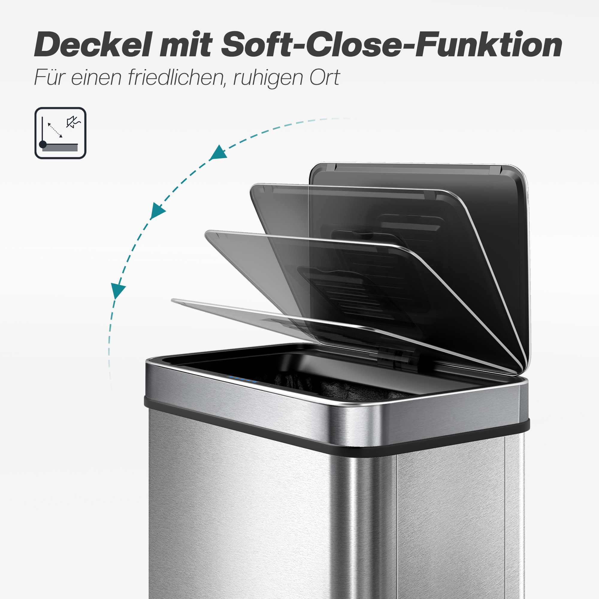 50 L Sensor-Mülleimer, automatischer Deckel, Edelstahl, vielseitig einsetzbar, Silberfarben