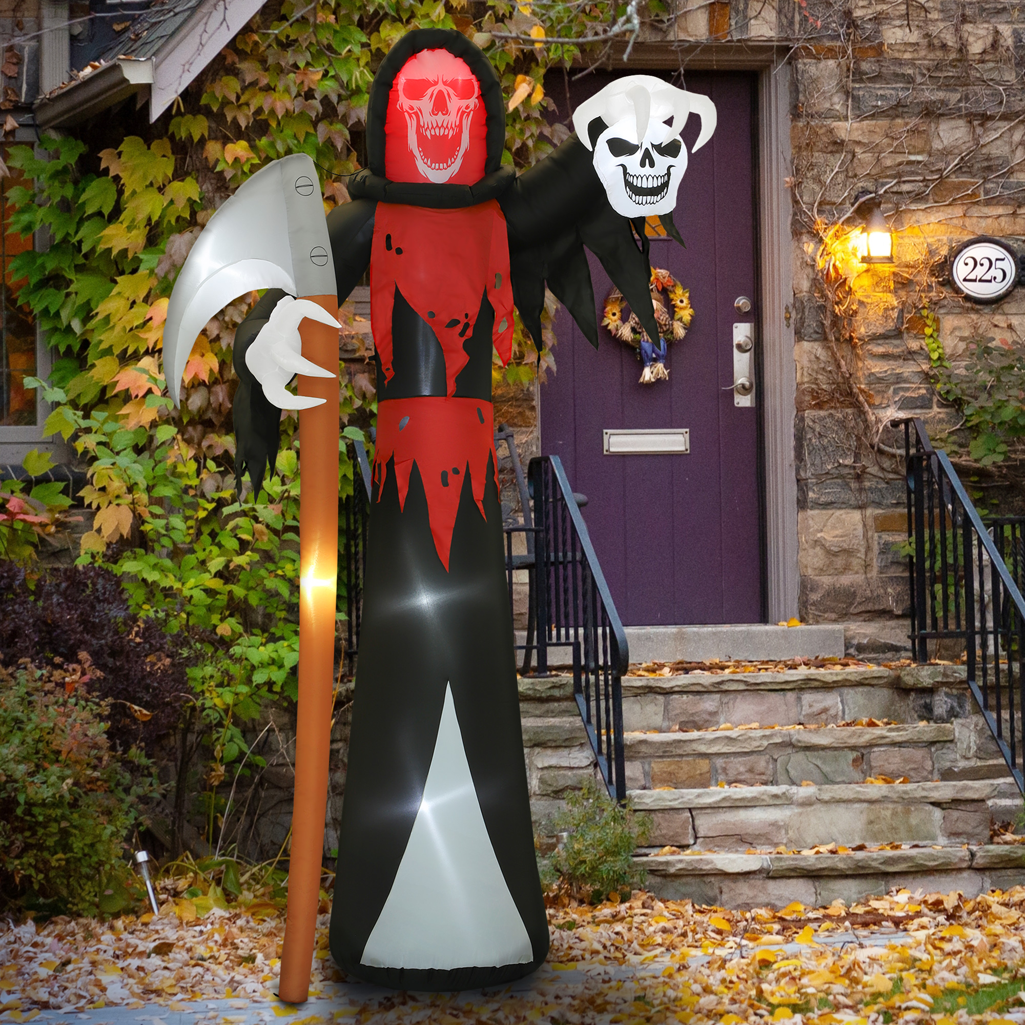 Halloween-Dekoration 3,7 m riesiger Sensenmann mit LED-Beleuchtung Leuchtende Luftfigur für Outdoor