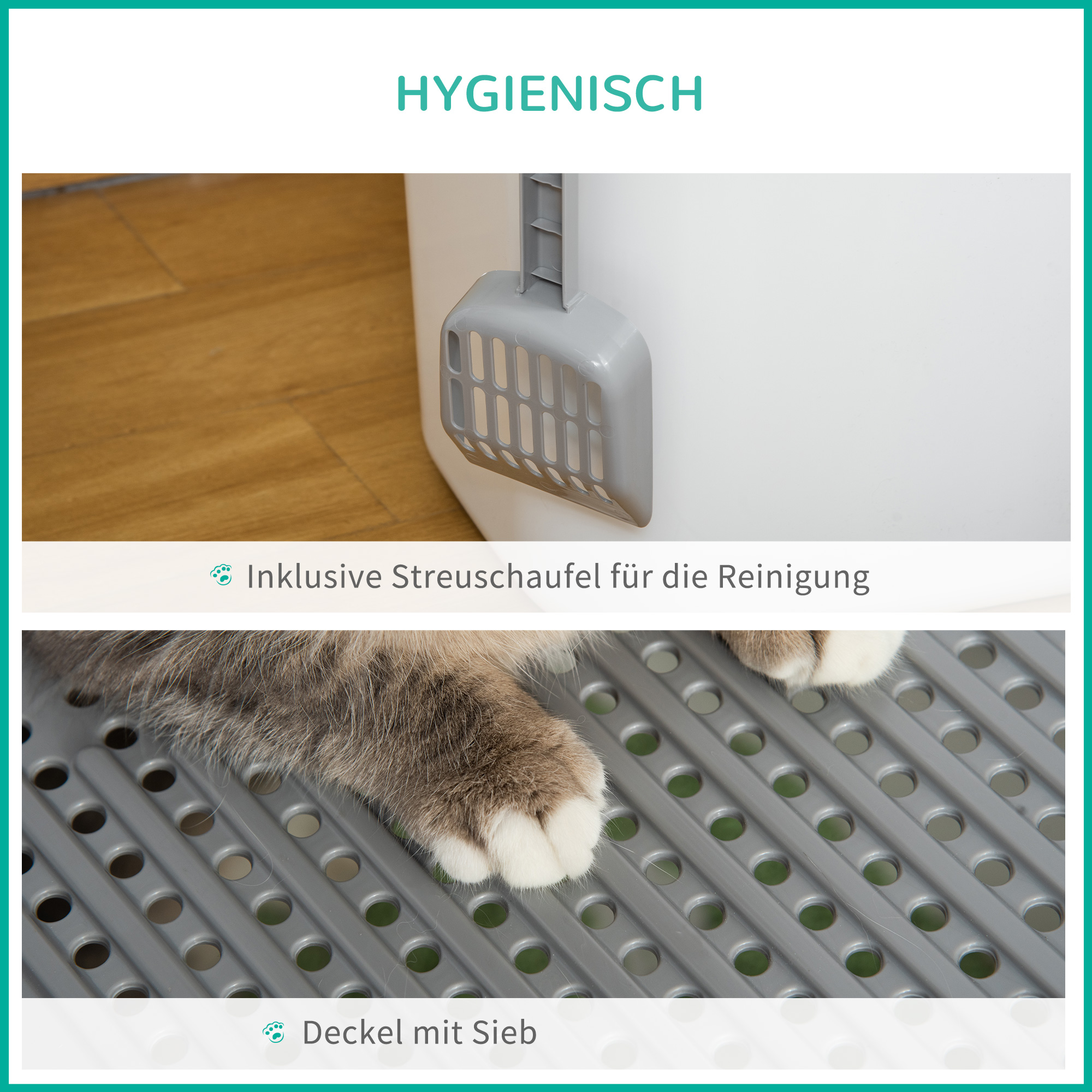 Katzenklo, 2-Wege-Katzenklo, inkl. Streuschaufel, Weiß + Grau