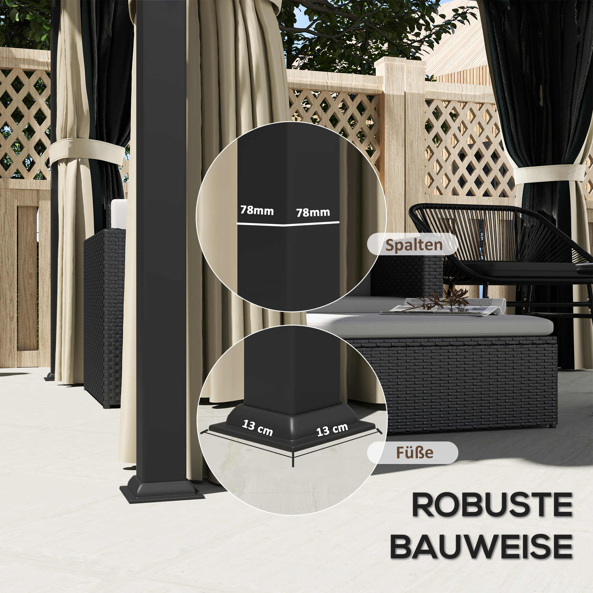 3 x 3 m Hartdach-Pavillon, Gartenpavillon mit Metalldach, Wasserfestes Gartenzelt mit Netz und Seitenwänden, Dunkelgrau