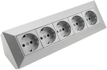 5-fach Steckdosenblock, silber / 250V~/ 16A, Aufbaumontage