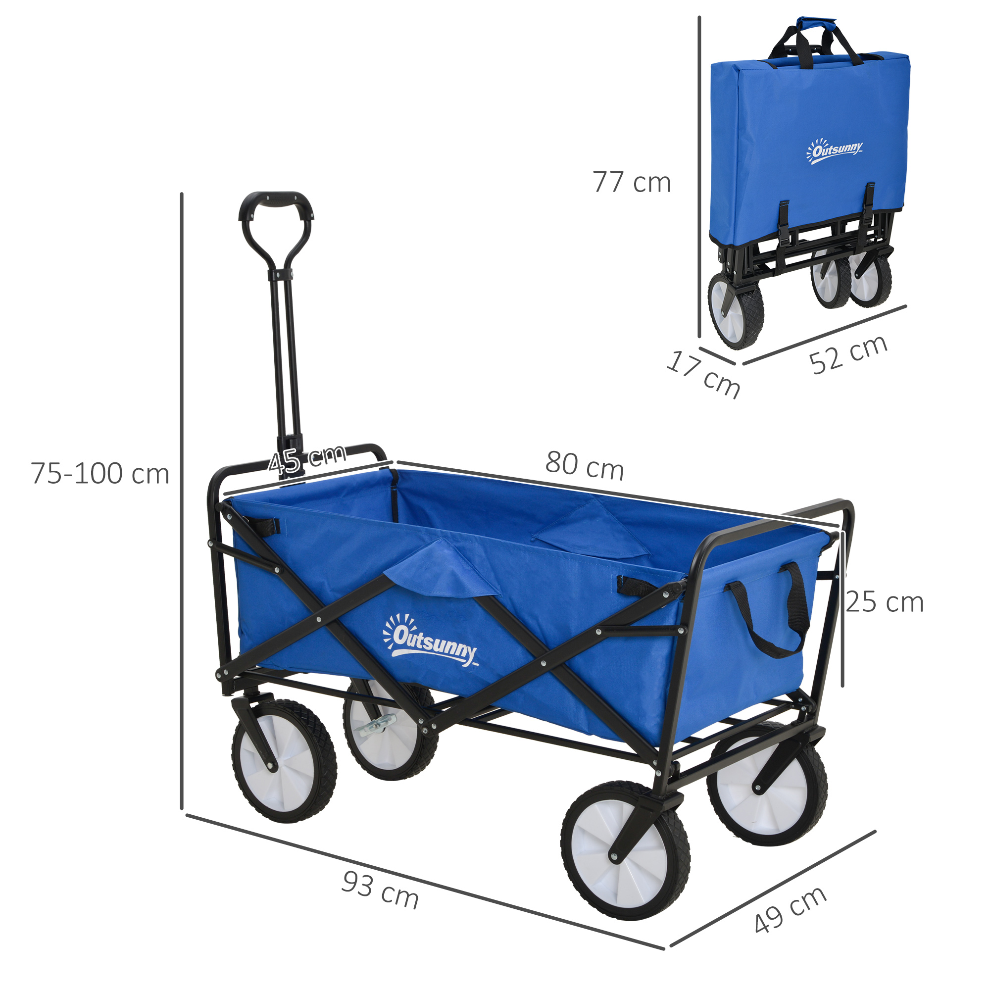 Bollerwagen Handwagen mit faltbar Bremsen Verstellbarem Griff Transportwagen 68 KG Belastbar, Strandwagen Gartenwagen für Strand Garten Einkauf Shopping