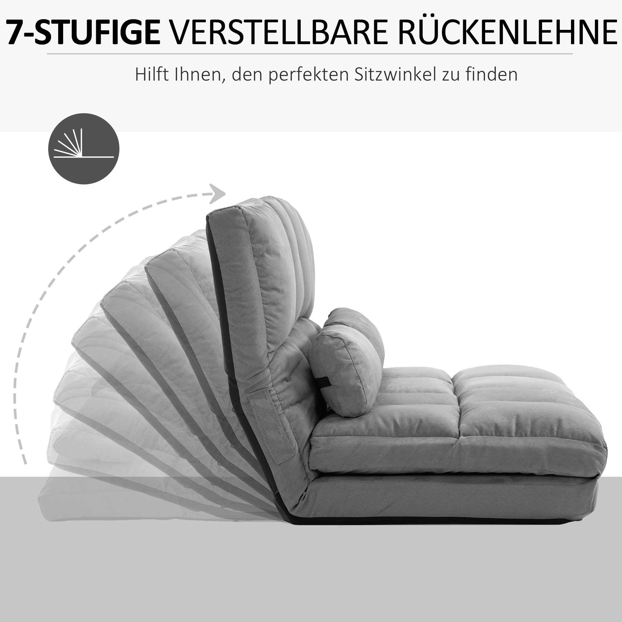 Bodenstuhl Bodensessel mit Liegefunktion Verstellbarer Rückenlehne Sitzkissen Relaxsessel zum Fernsehen, Lesen Meditationsstuhl Lazy Sofa Lesesessel für Meditation Yoga Büro Grau