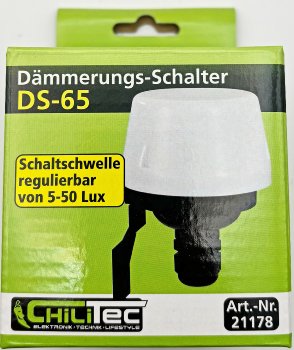 Outdoor Dämmerungs-Schalter "DS-65" / 230V/50Hz, max. 10A, 5-50 Lux, IP44