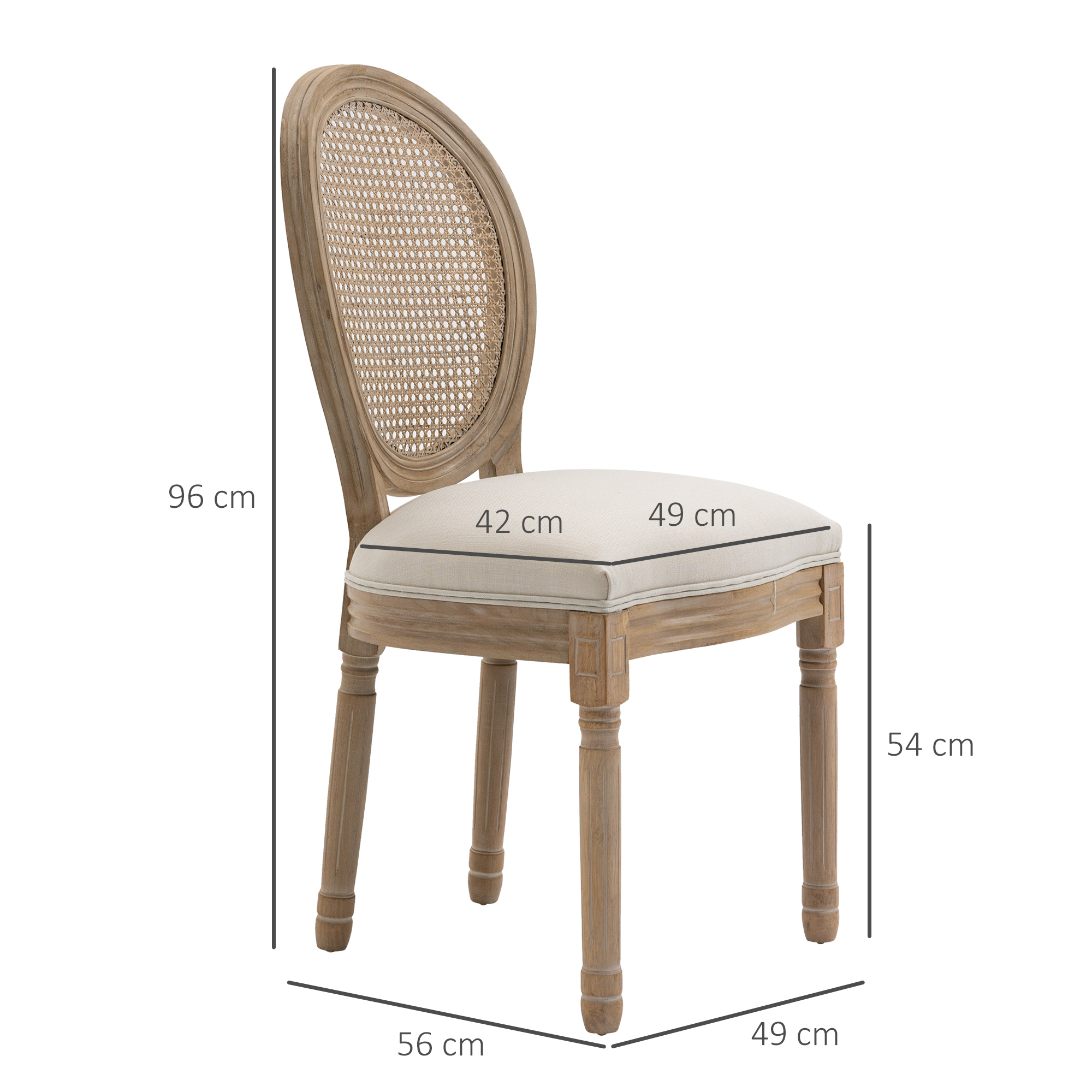2er-Set Küchenstühle Polsterstühle Wienergeflecht, Massivholz, 49 cm x 56 cm x 96 cm, Cremeweiß +Natur