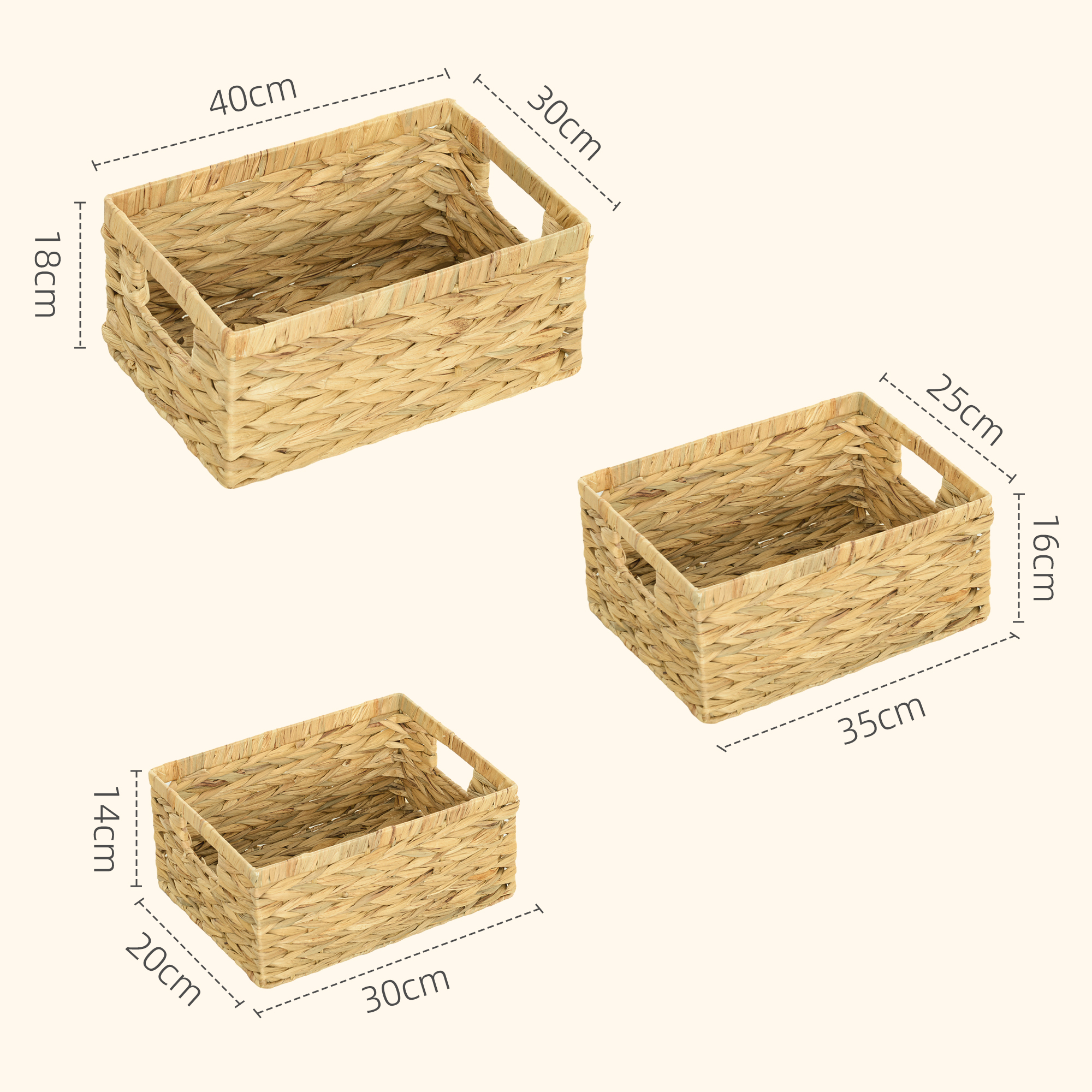 3er-Set Aufbewahrungskörbe mit Griffen und Metallgestell, für Regale, Schlafzimmer Wohnzimmer, Badezimmer, Naturton