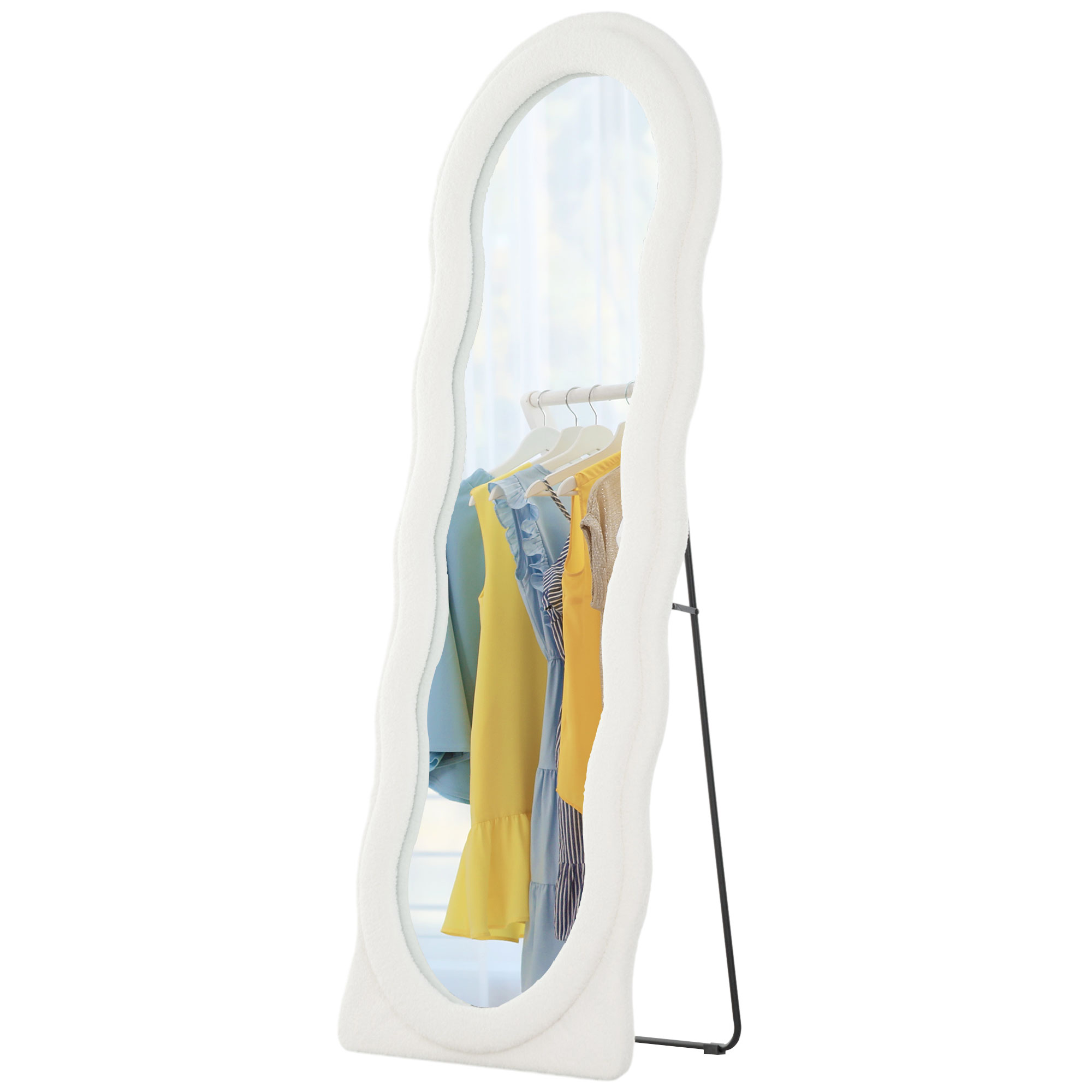 Ganzkörperspiegel 160 x 60 cm Gewölbter Standspiegel mit Wellendesign Bruchsichere Glas Weiß