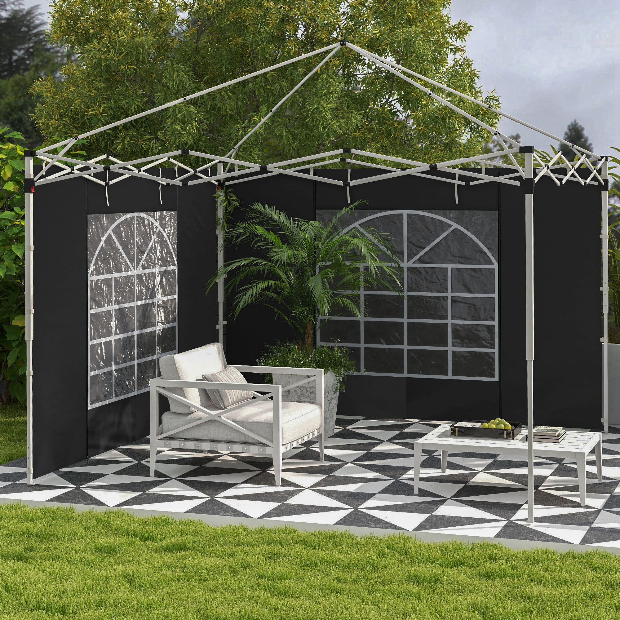 Seitenwände für 3 x 3/ 3 x 6 m Pavillon, Seitenplanen mit Fenster, Tür, Ersatzwände für Partyzelt, Oxfordstoff, Schwarz