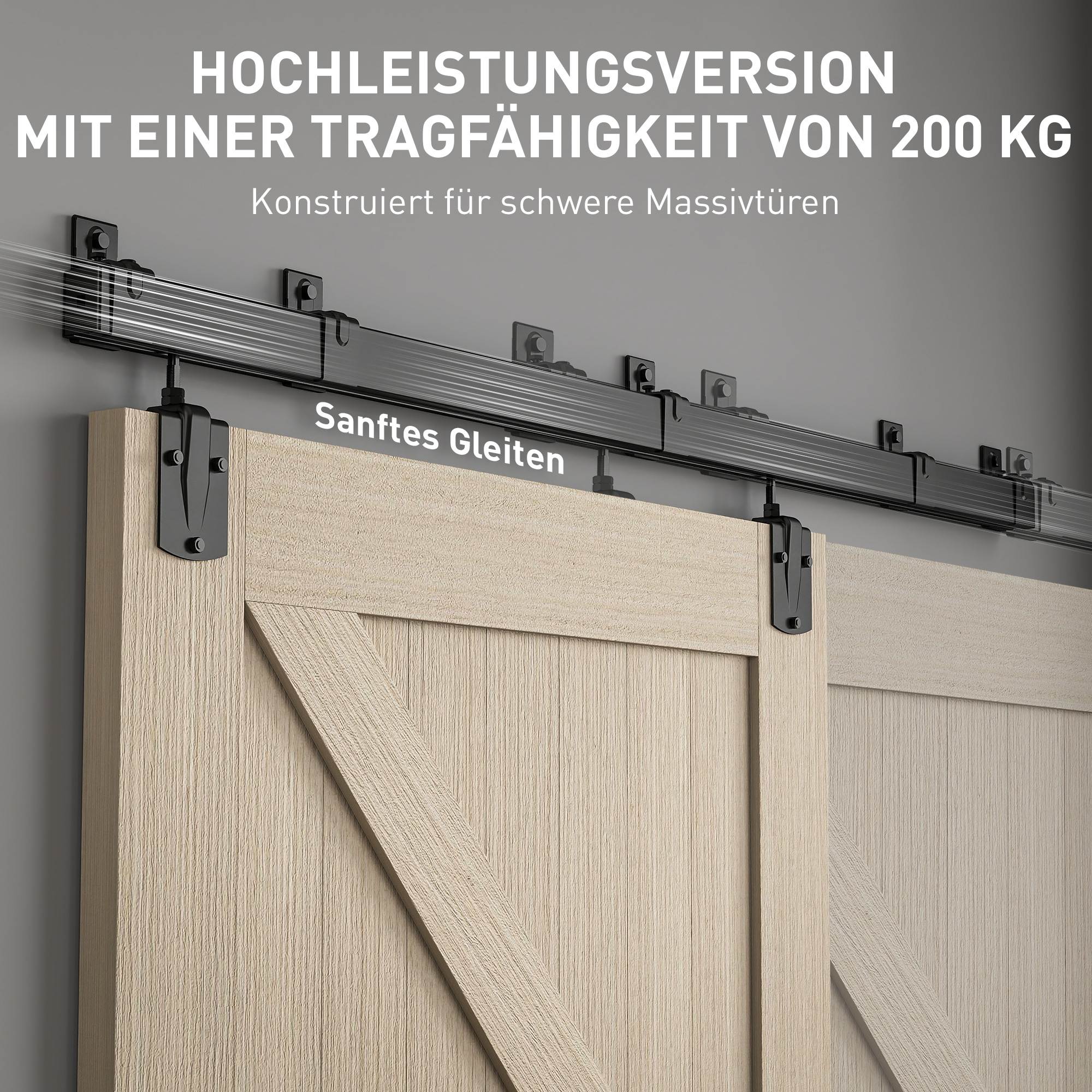 Schwerlast Schiebetür-Hardware-Set 183 cm Schwarz für Einzeltüren
