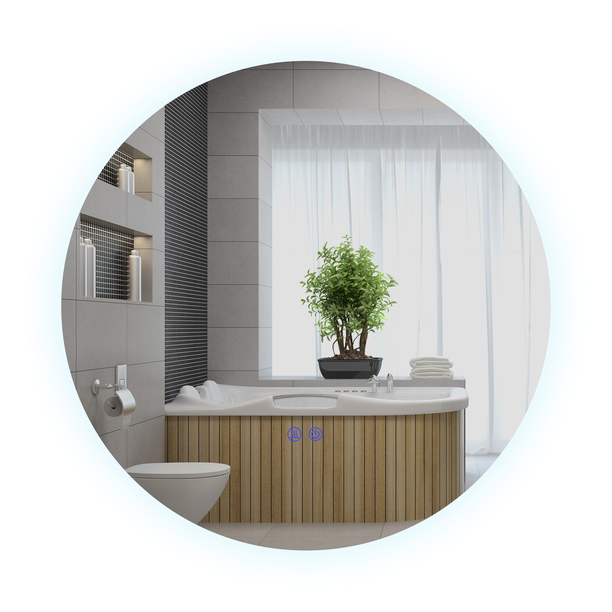 Badezimmerspiegel, LED, Farbwechsel, Antibeschlag, Touch-Schalter, IP44, Ø 60 cm, Weiß