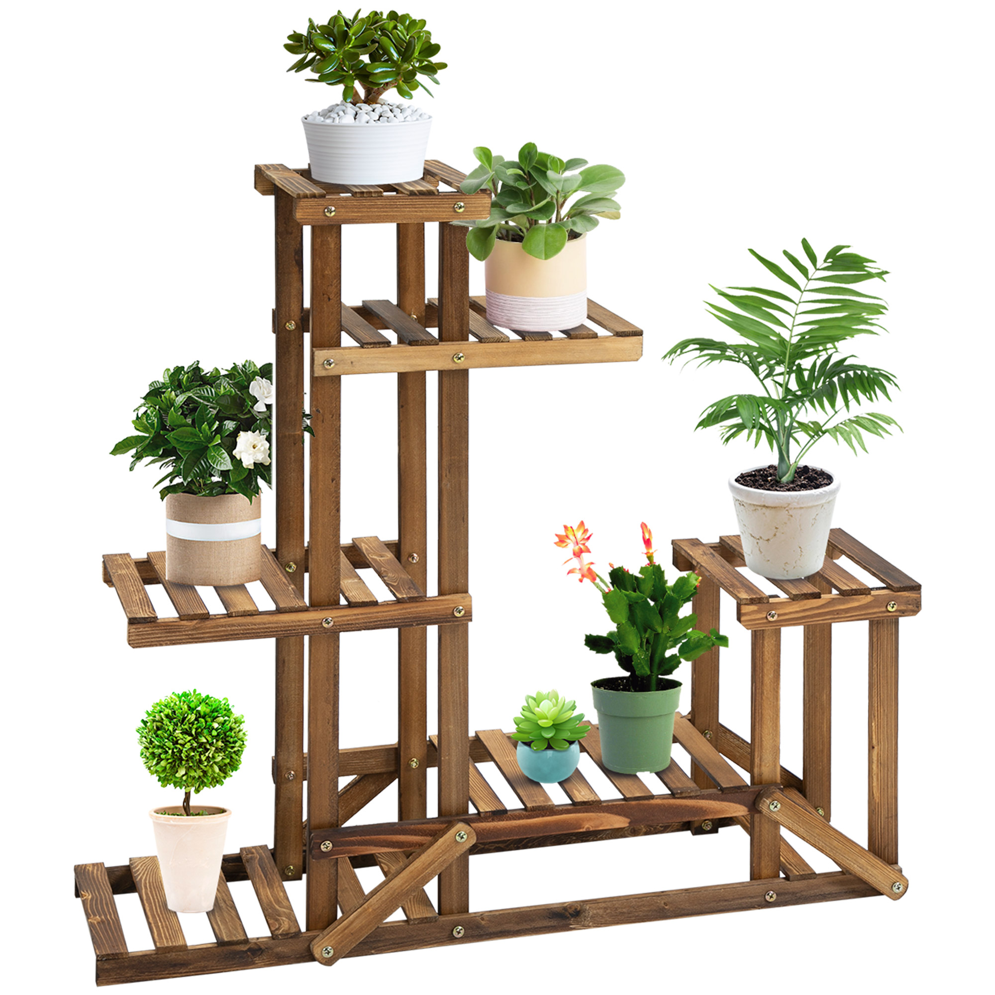 Blumenständer Pflanzenregal 6 Ebenen Vierstufiges Blumenregal Blumentreppe Blumenleiter Massivholz Verkohlt 98 x 28 x 96,5 cm