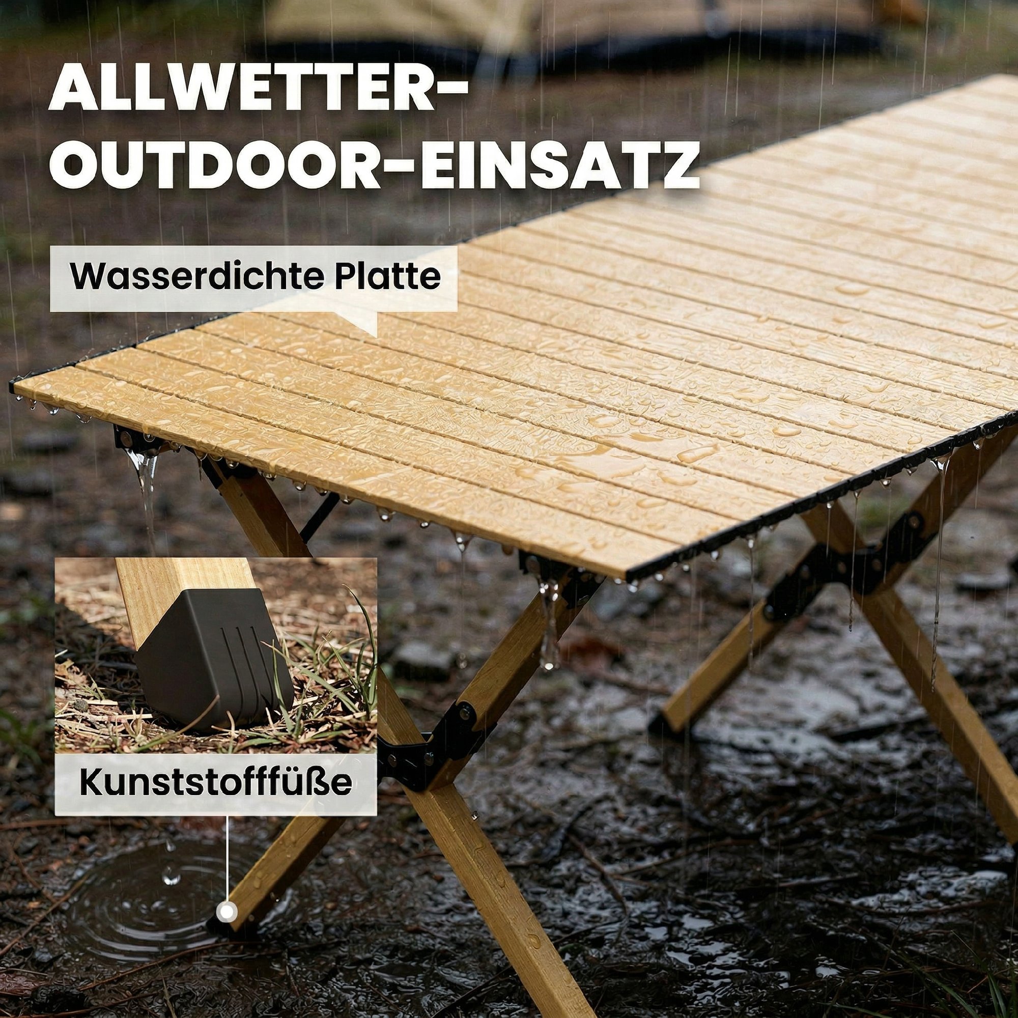 Campingtisch 117 x 60 cm Aluminium Klapptisch mit Aufrollbare Tischplatte Holz-Optik Tragetasche wasserdicht