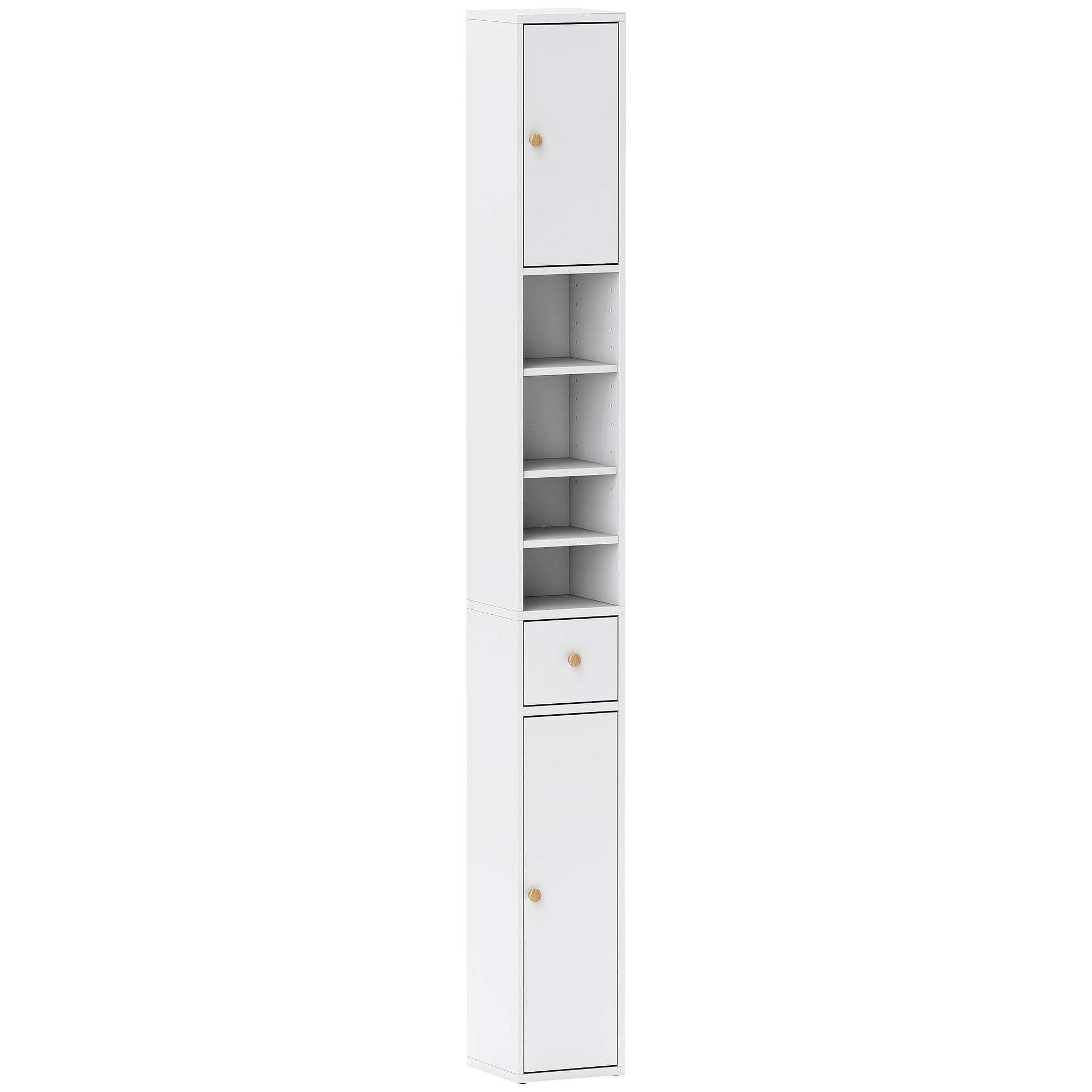 Badezimmerschrank, hoch und schlank, offene und geschlossene Bereiche, Weiß