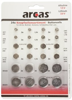 Knopfzellen-Sortiment 24 teilig, 8 versch. AG + 4 versch. CR-Knopfzellen