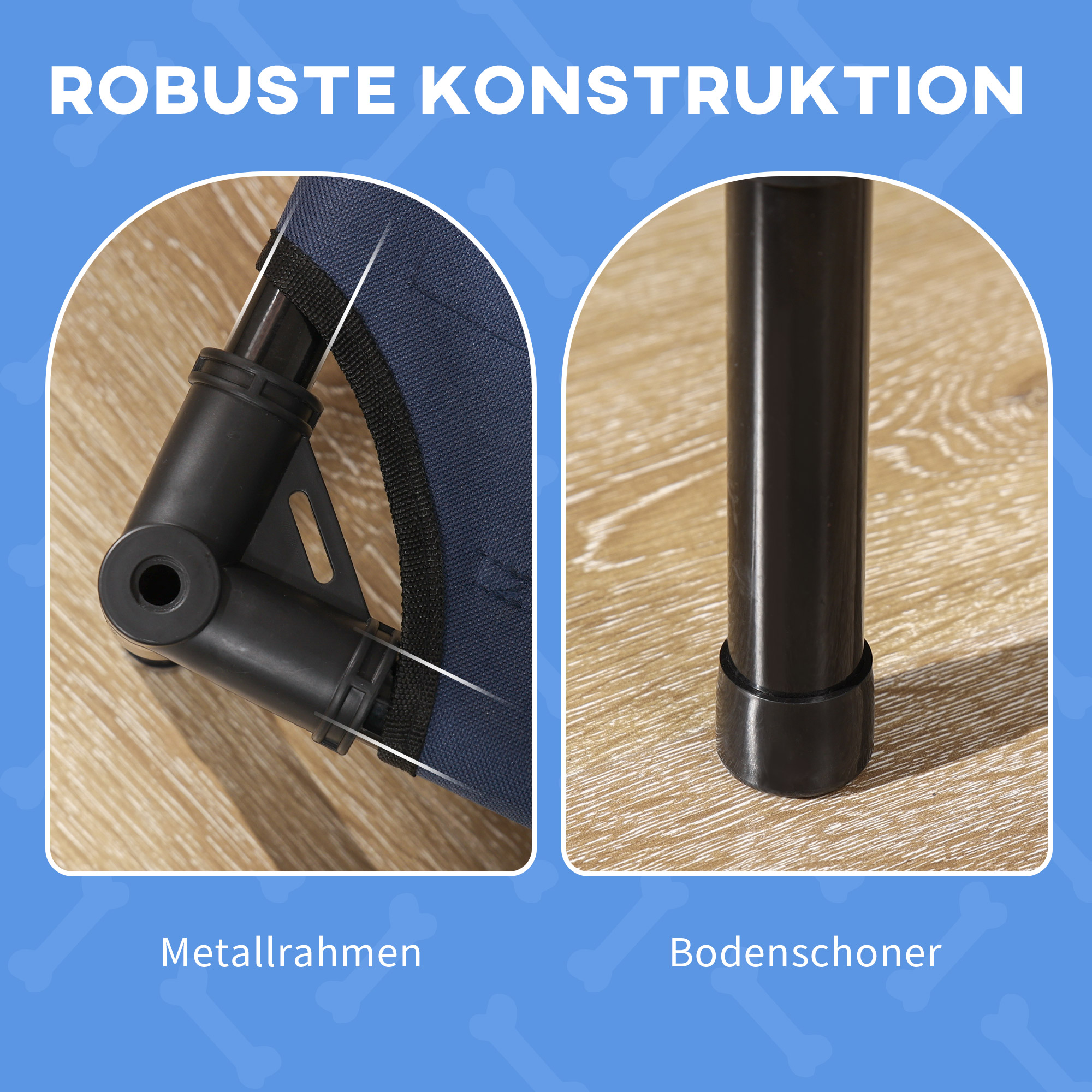 Hundebett mit Baldachin, Outdoor-Hundebett, klappbar, erhöhter Stand, Blau + Schwarz