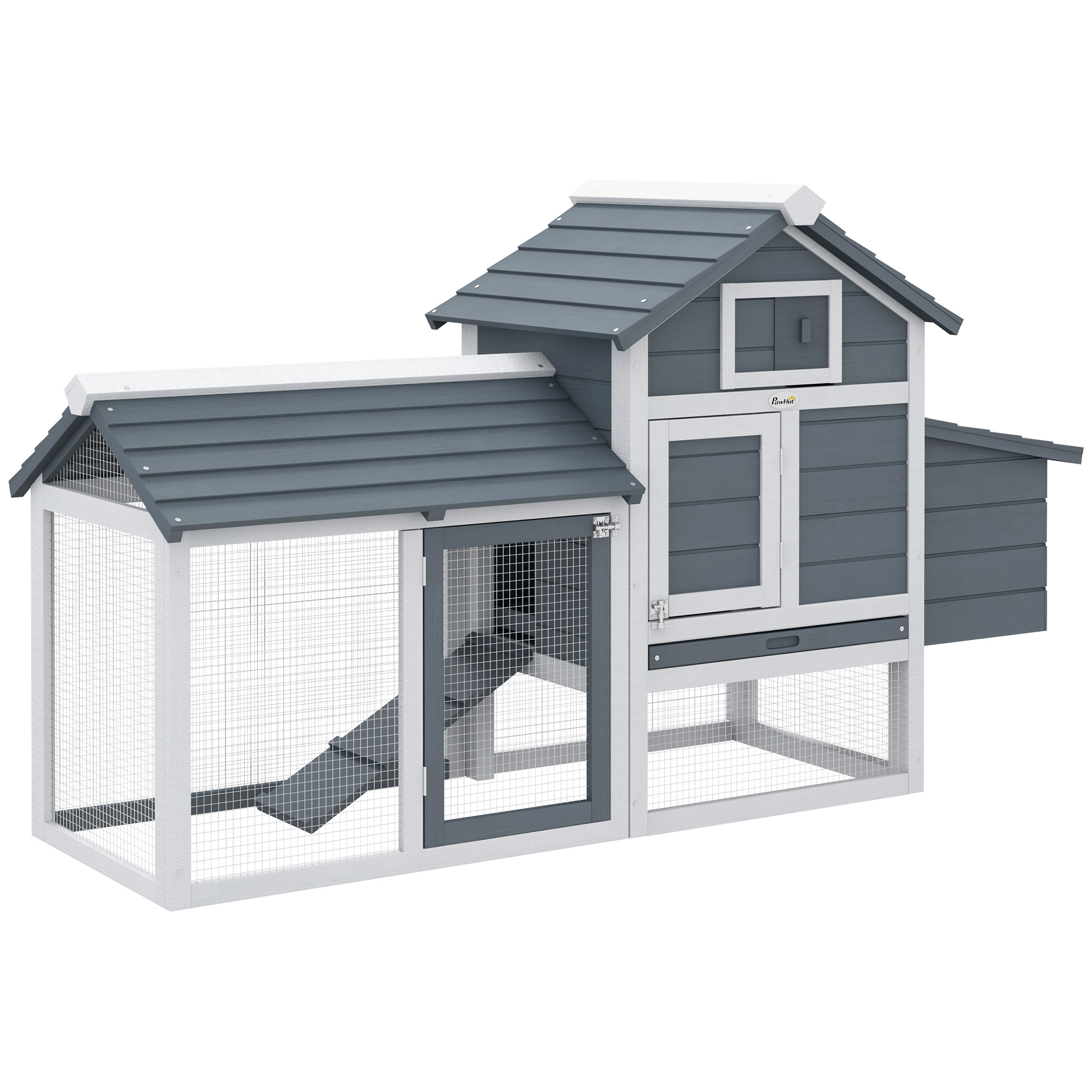 Hühnerstall Holz Hühnerhaus für 2-3 Hühner 151,5 x 54 x 87 cm Hühnervoliere mit Auslauf Nistkasten 2 Türen Winterfest