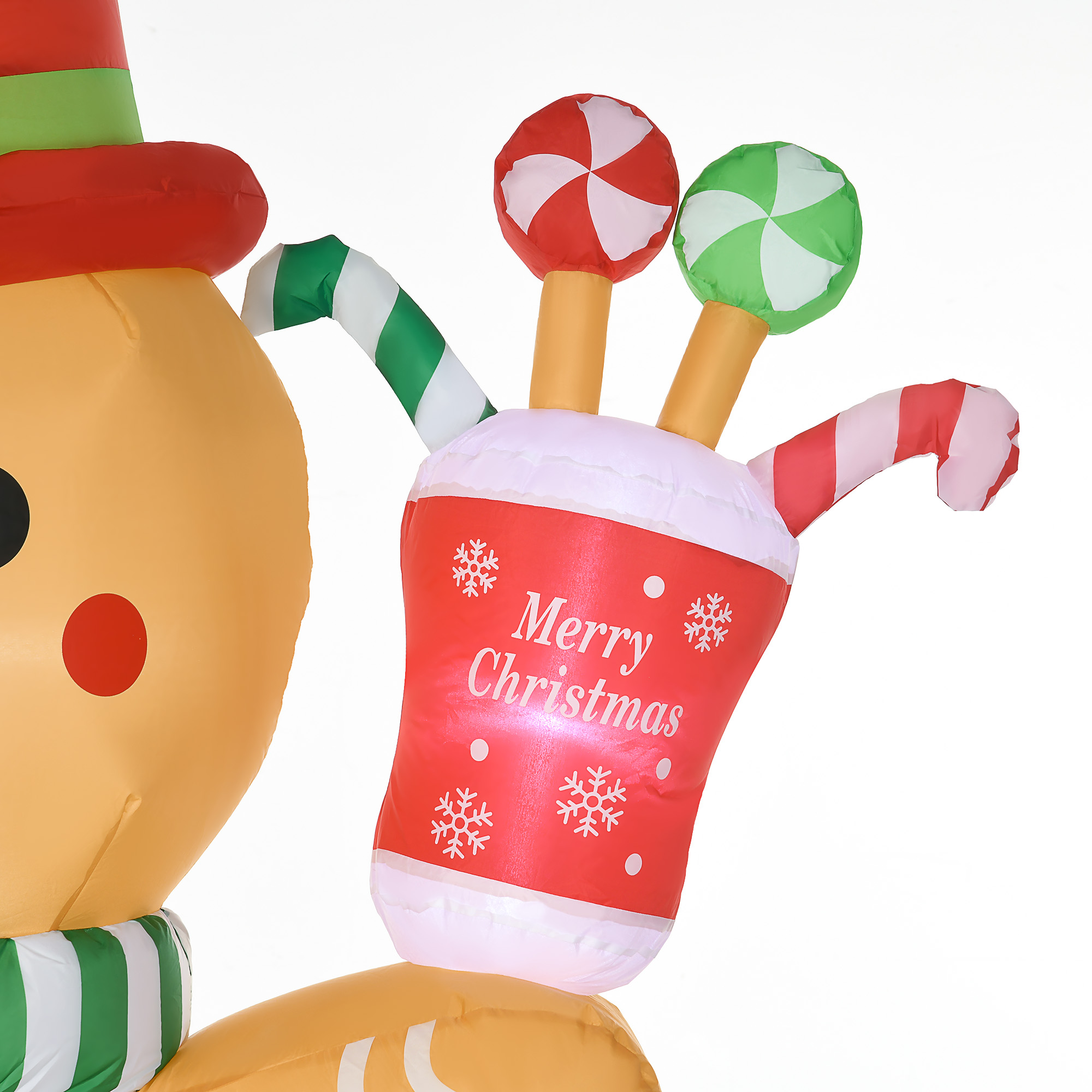 Aufblasbarer Lebkuchenmann, 2,35 m, mit LED-Lichtern, wetterfest, inkl. Gebläse, Mehrfarbig, Weihnachtsdeko