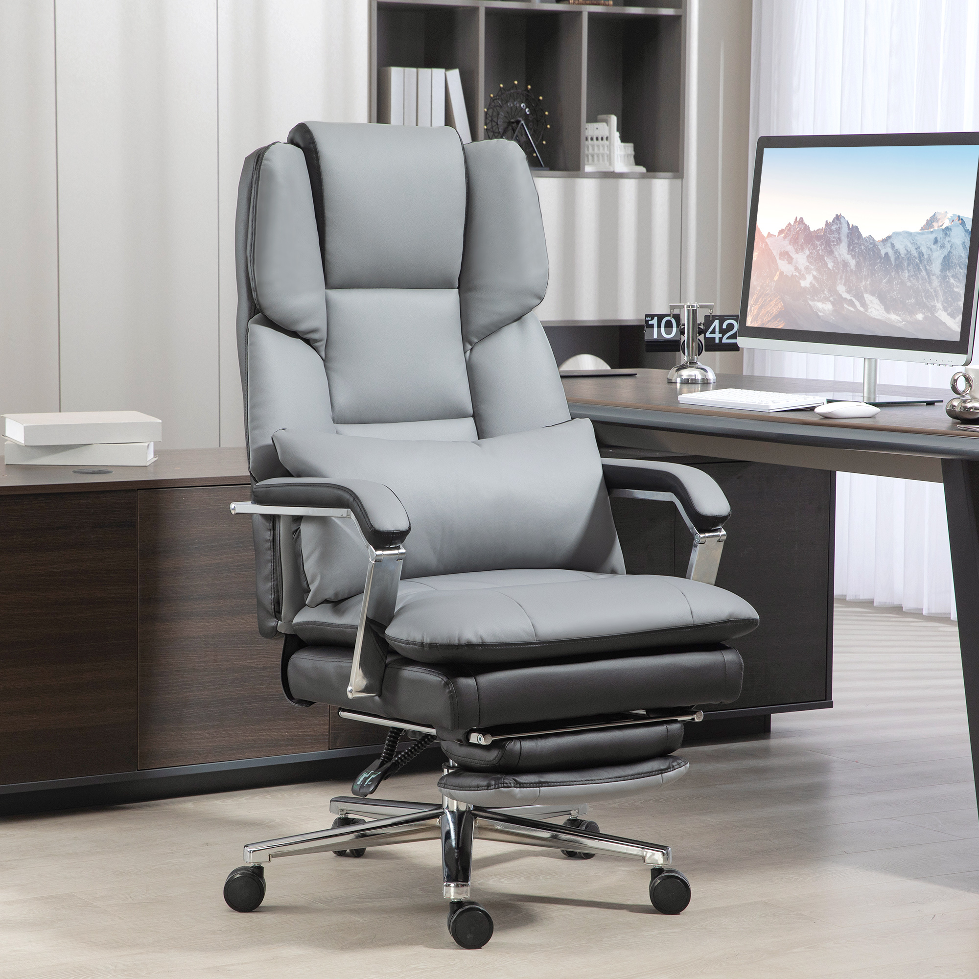 Bürostuhl, ergonomisch, verstellbar, 63x71x123-129cm, Hellgrau/Schwarz