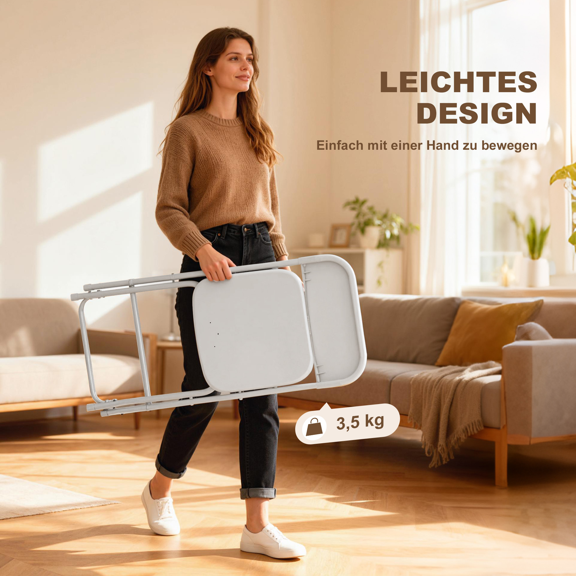 6er-Set Klappstühle, faltbare Stühle mit Ablauflöchern, Stahlrahmen, vielseitig einsetzbar, Weiß