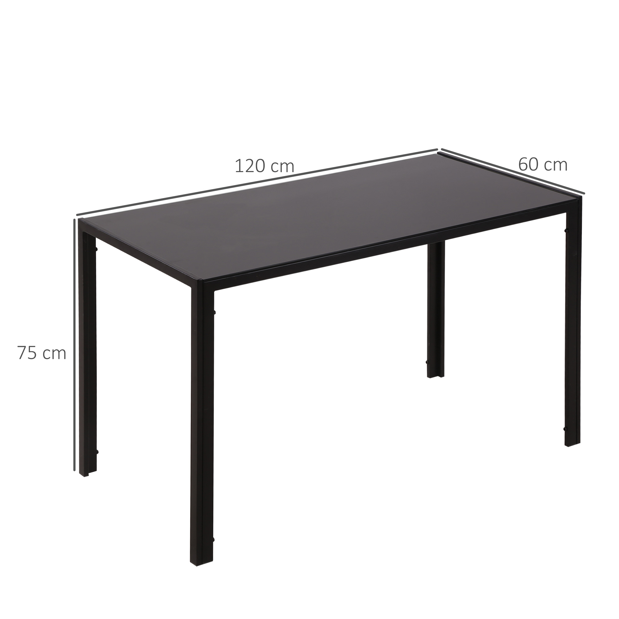 Esstisch Küchentisch großer Tisch, modernes Design, 120 cm x 60 cm x 75 cm, Schwarz