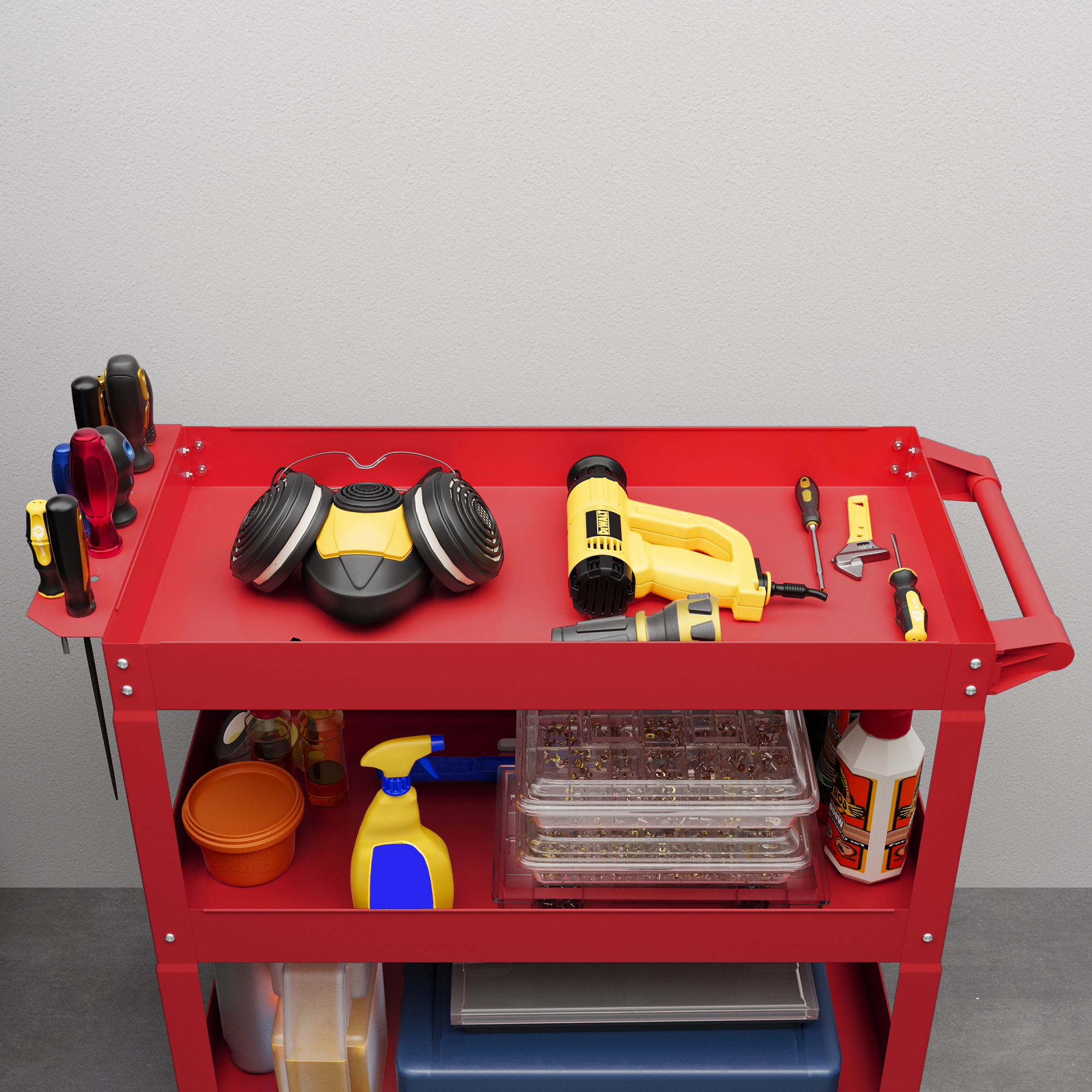 3-stufiger Werkzeugwagen, 4 Rollen, Stahl, 83B x 35,3T x 76H cm, Rot