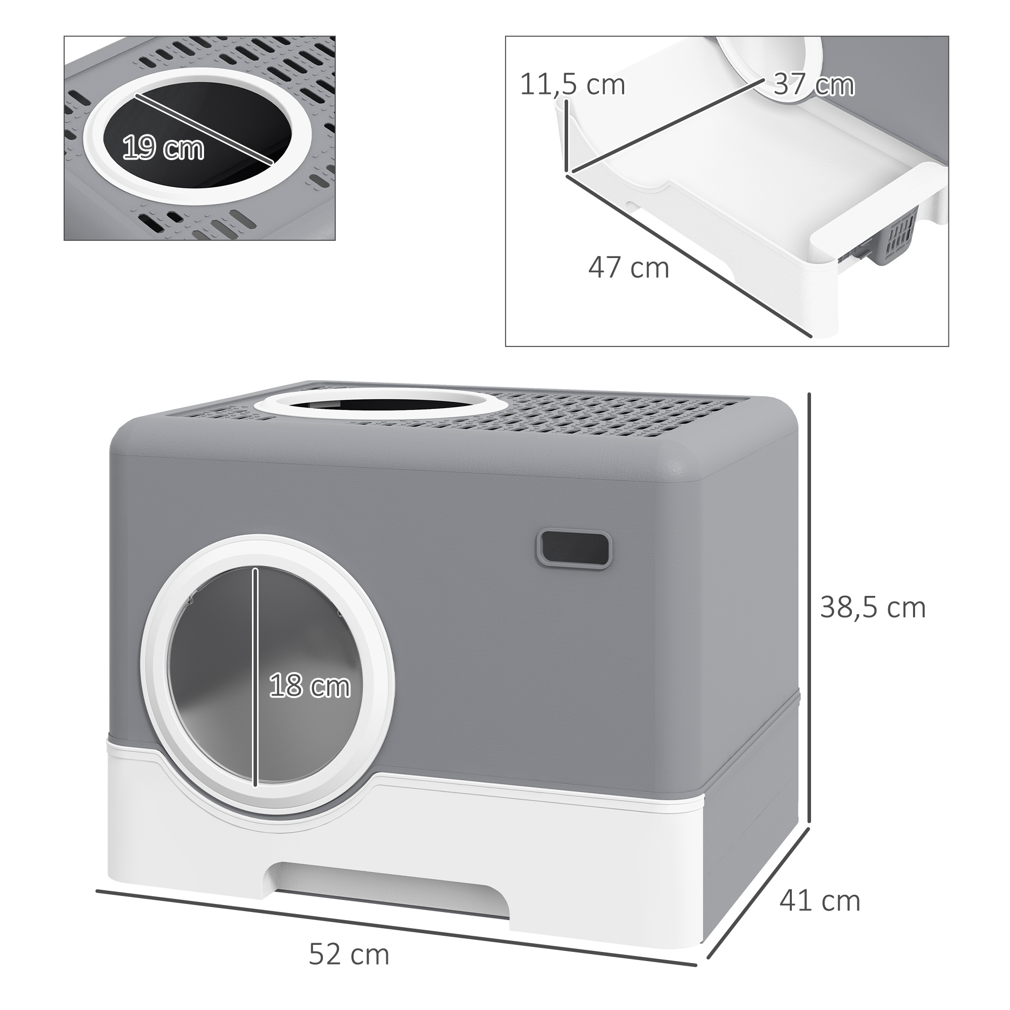 Katzentoilette Katzenklo, 2 Ausgänge, herausnehmbare Bodenwanne, 52 x 41 x 38, 5 cm, Grau