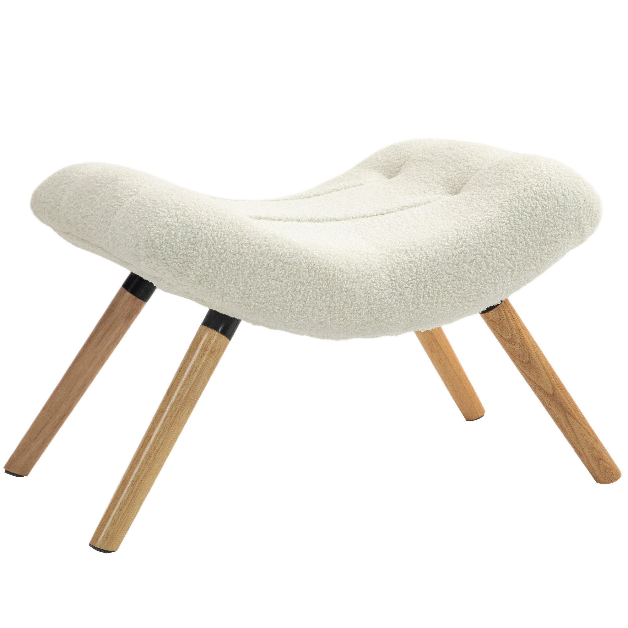 Moderner Fußhocker mit Fleece-Bezug und Holzbeinen, gepolstert, für Wohnzimmer, Schlafzimmer, Flur, Cremeweiß