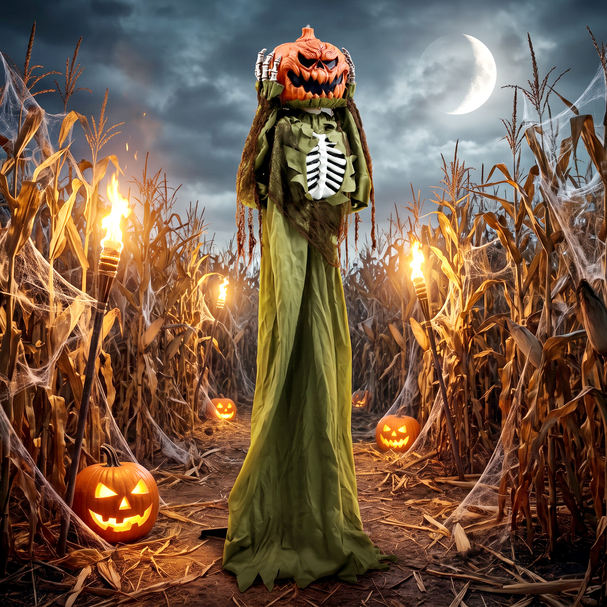 animiertes Pop-up-Kürbis-Skelett, 173 cm, gruselige Halloween-Deko mit Licht sowie Sound- und Berührungsaktivierung